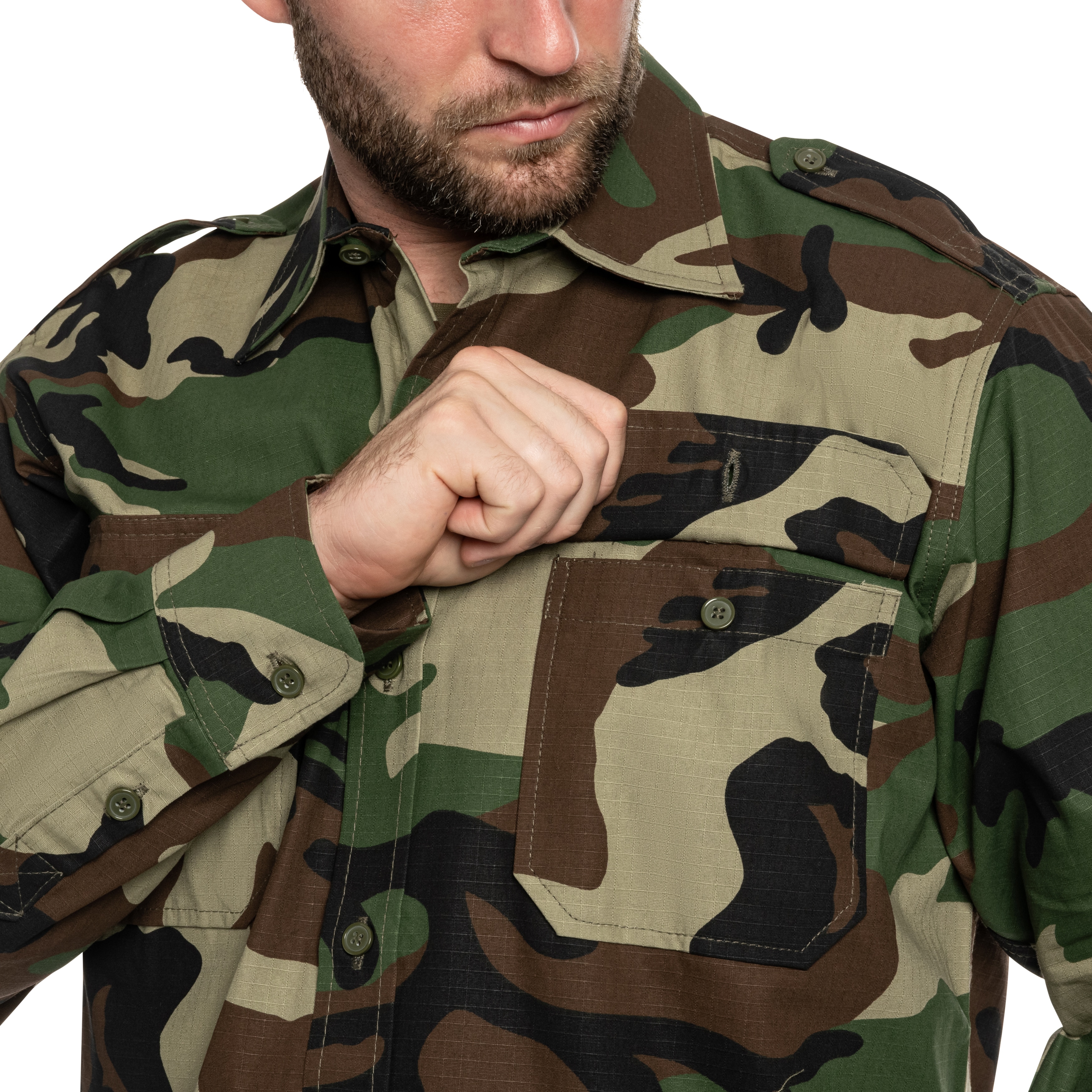 Mil-Tec Ripstop - Taktisches Hemd Long Sleeve - Woodland