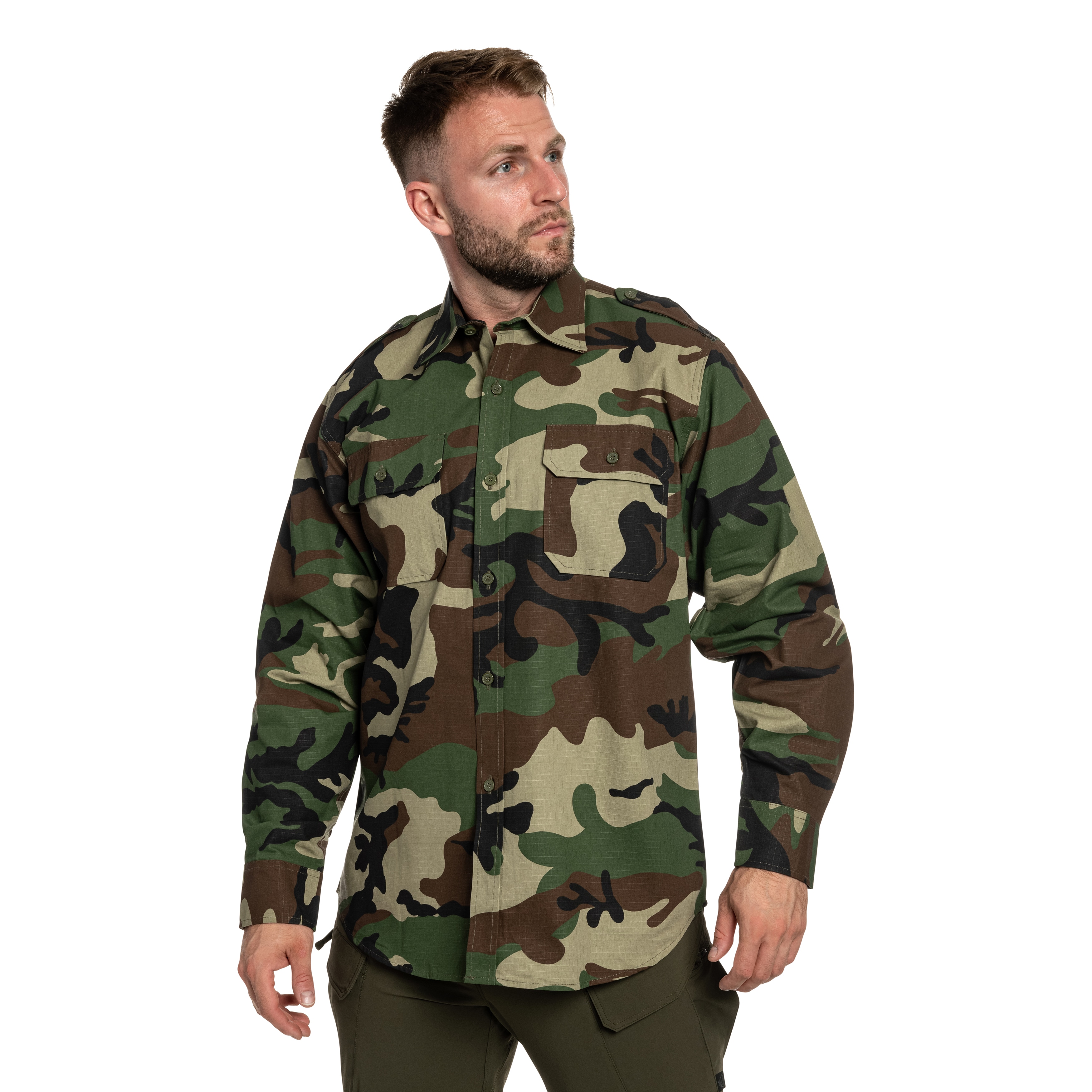 Mil-Tec Ripstop - Taktisches Hemd Long Sleeve - Woodland