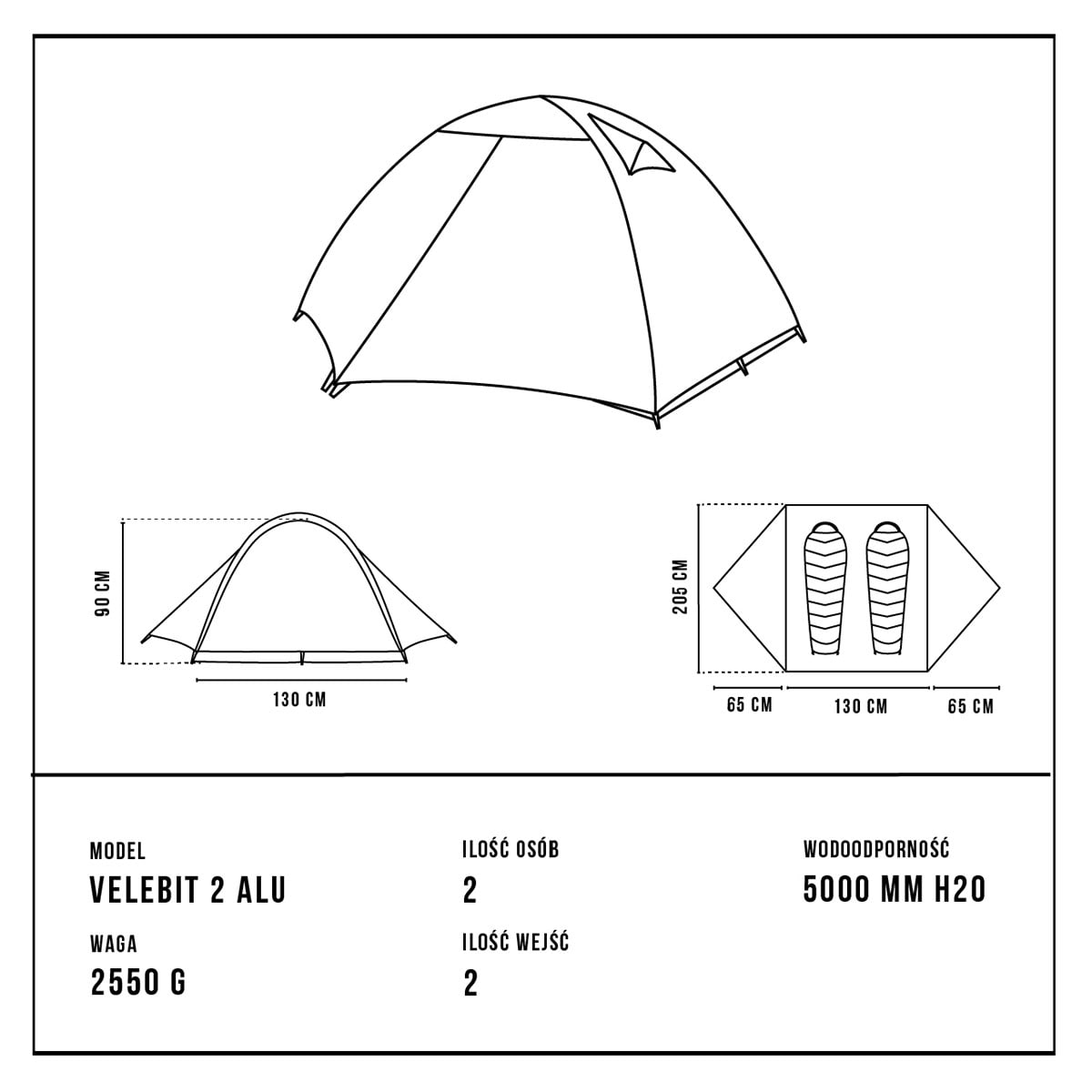 Alpinus Velebit 2 Alu 2-Person Tent