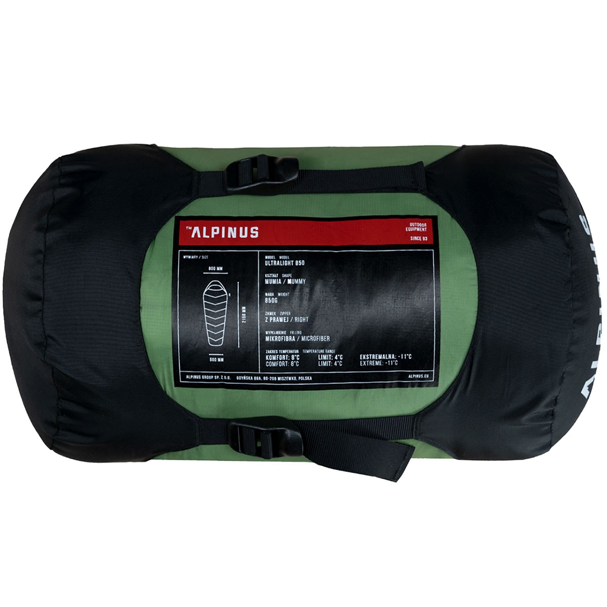 Alpinus Ultralight 850 Sleeping Bag Green - left