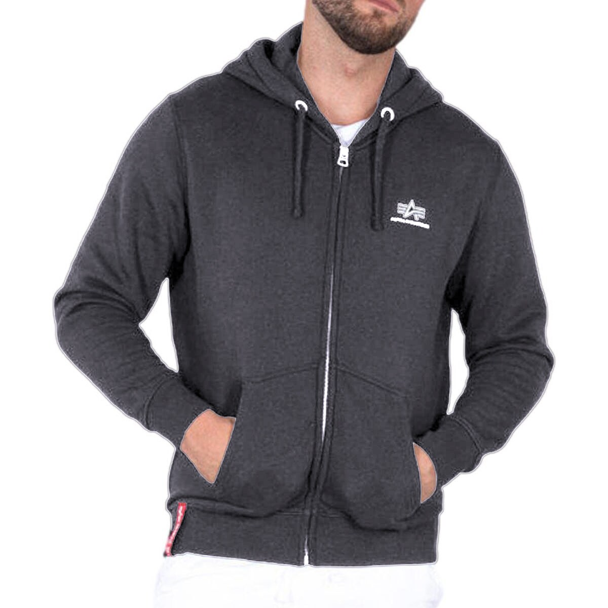 Alpha Industries Basic Zip Hoody Small Logo Sweatshirt - Vintage Grey