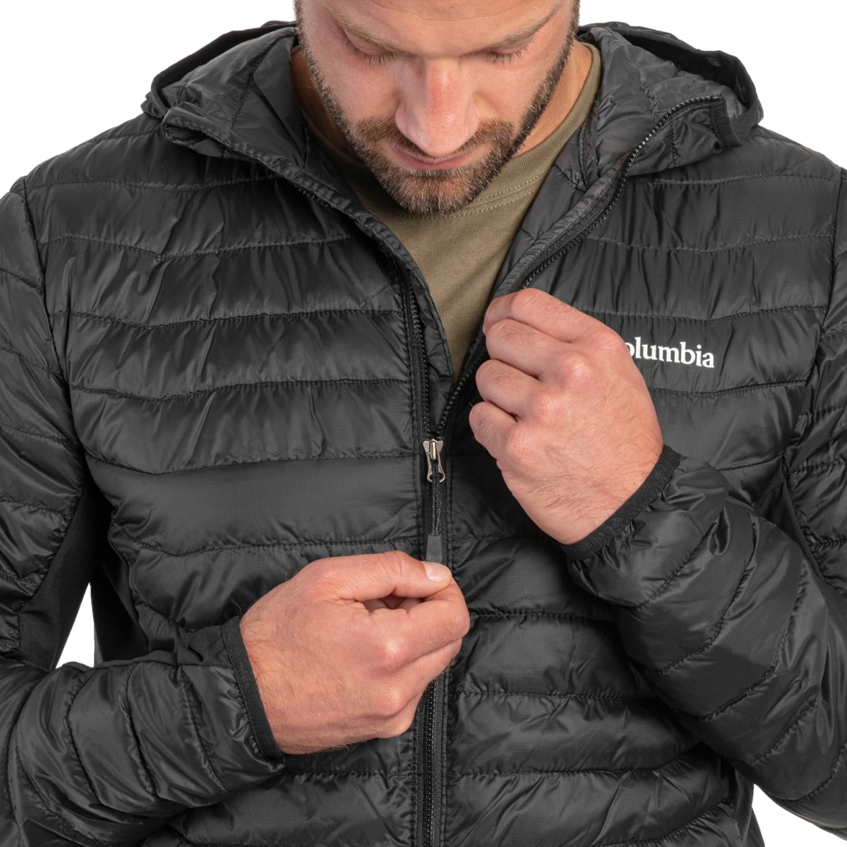 Columbia Powder Pass Hooded Hybrid Down Jacket - Black