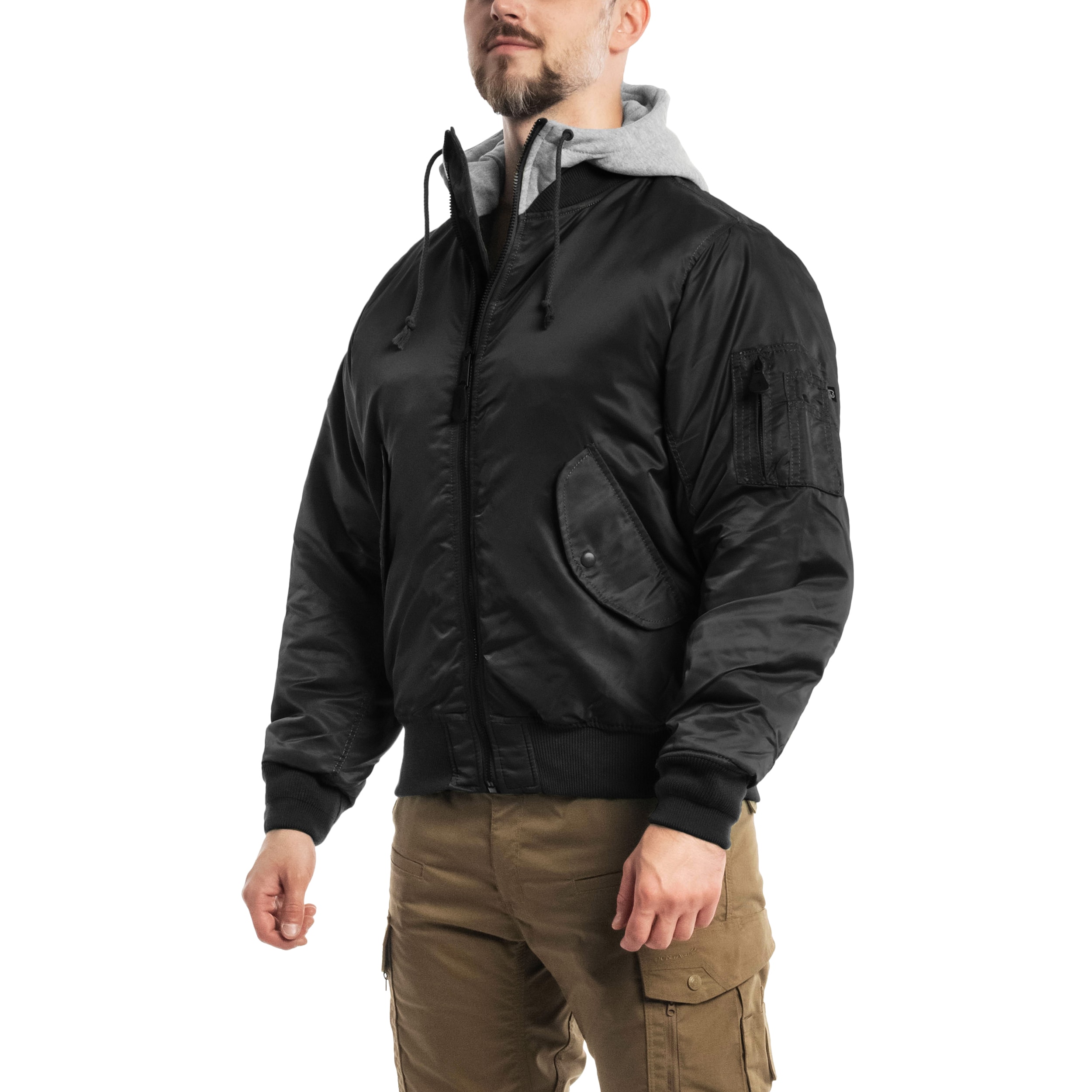 Brandit MA1 Sweat Hooded Jacket - Black/Grey