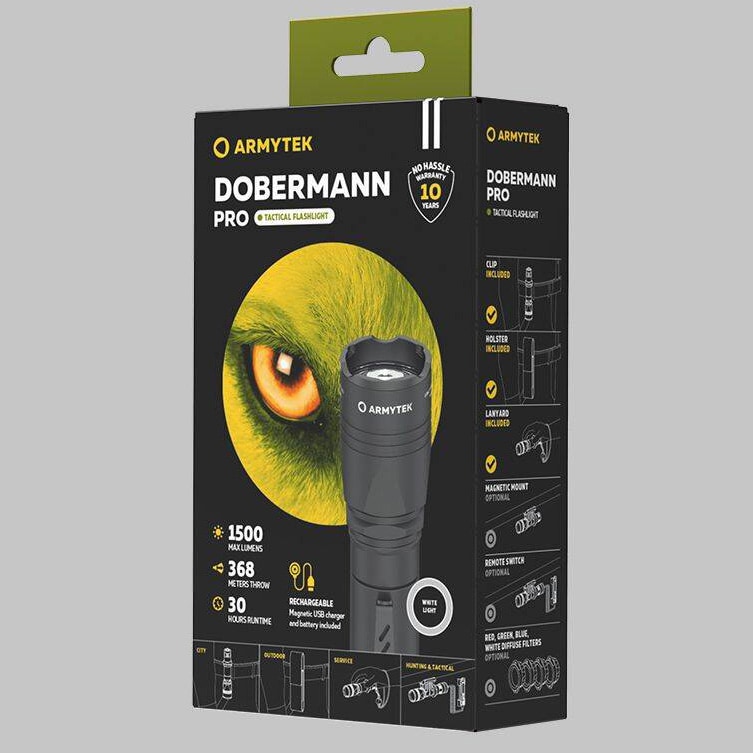 Armytek Dobermann Pro Magnet USB Flashlight - 1500 lumens