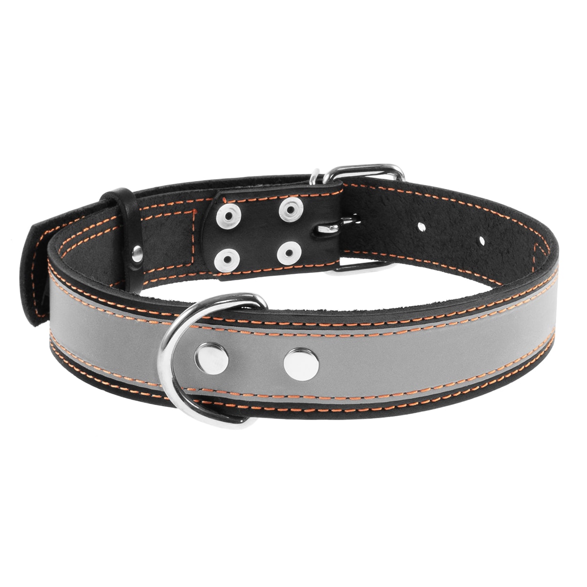 WauDog Leather dog collar with reflector - 35 mm