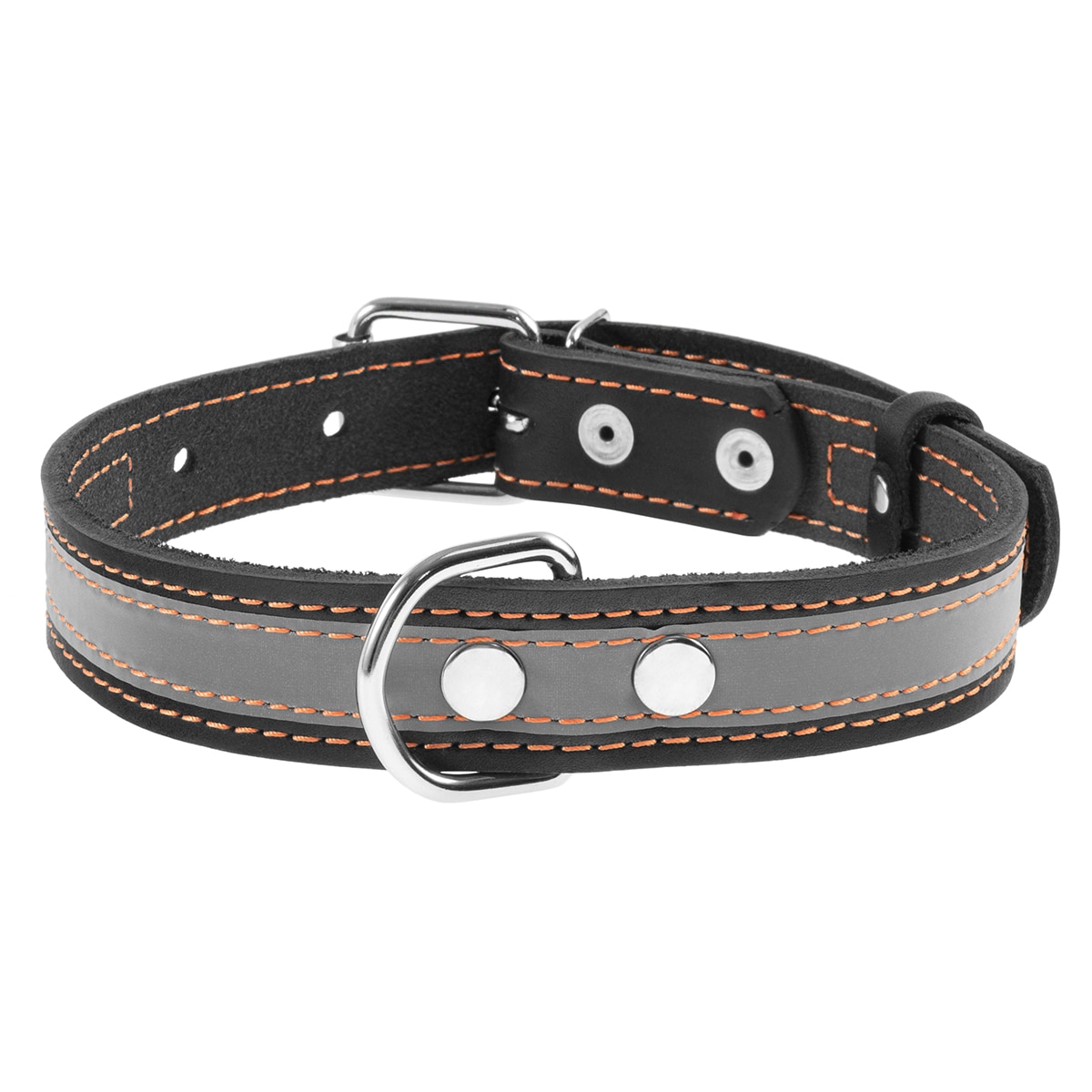 WauDog Leather dog collar with reflector - 25 mm