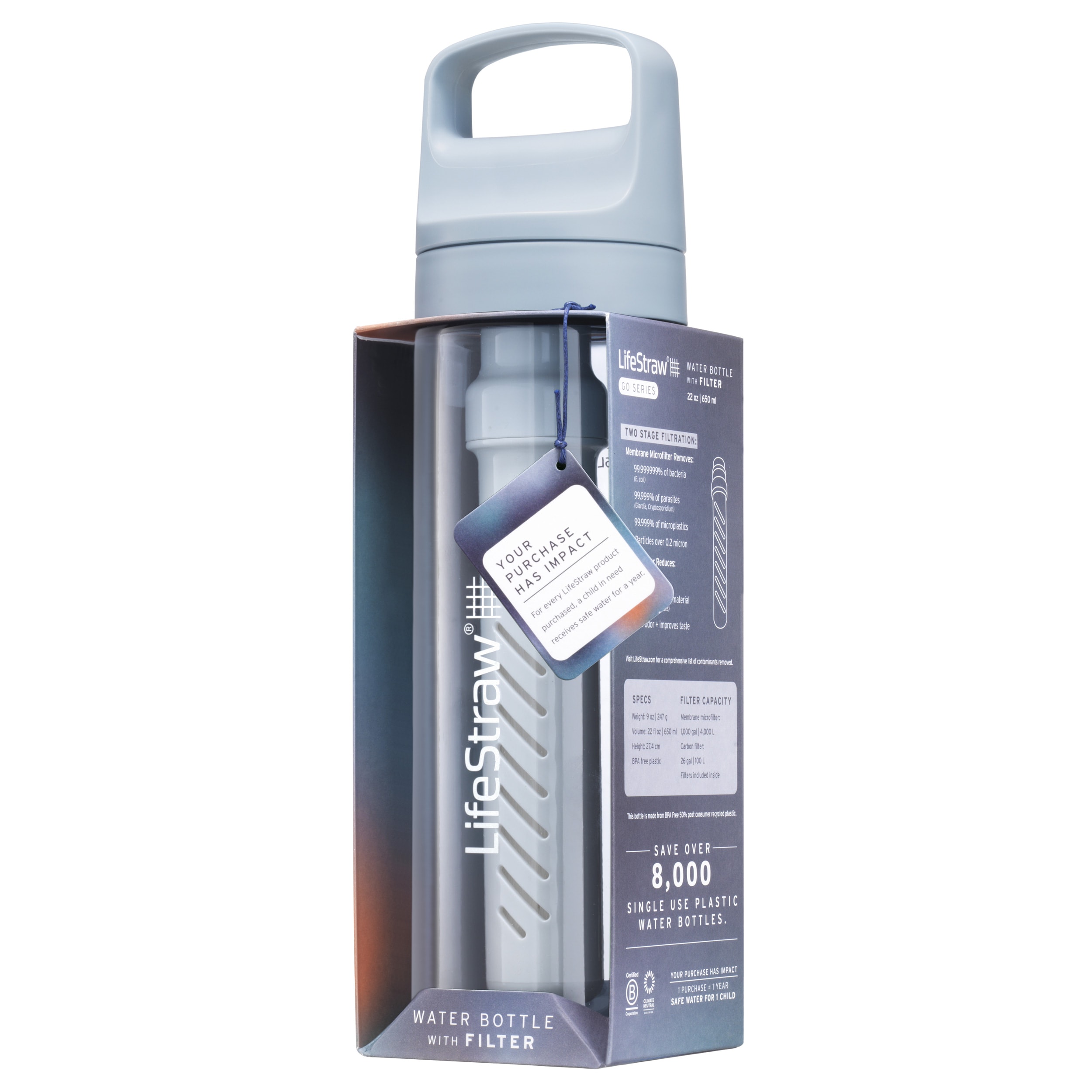 LifeStraw Go 2.0 Tritan 650 ml Water Filter Bottle - Icelandic Blue