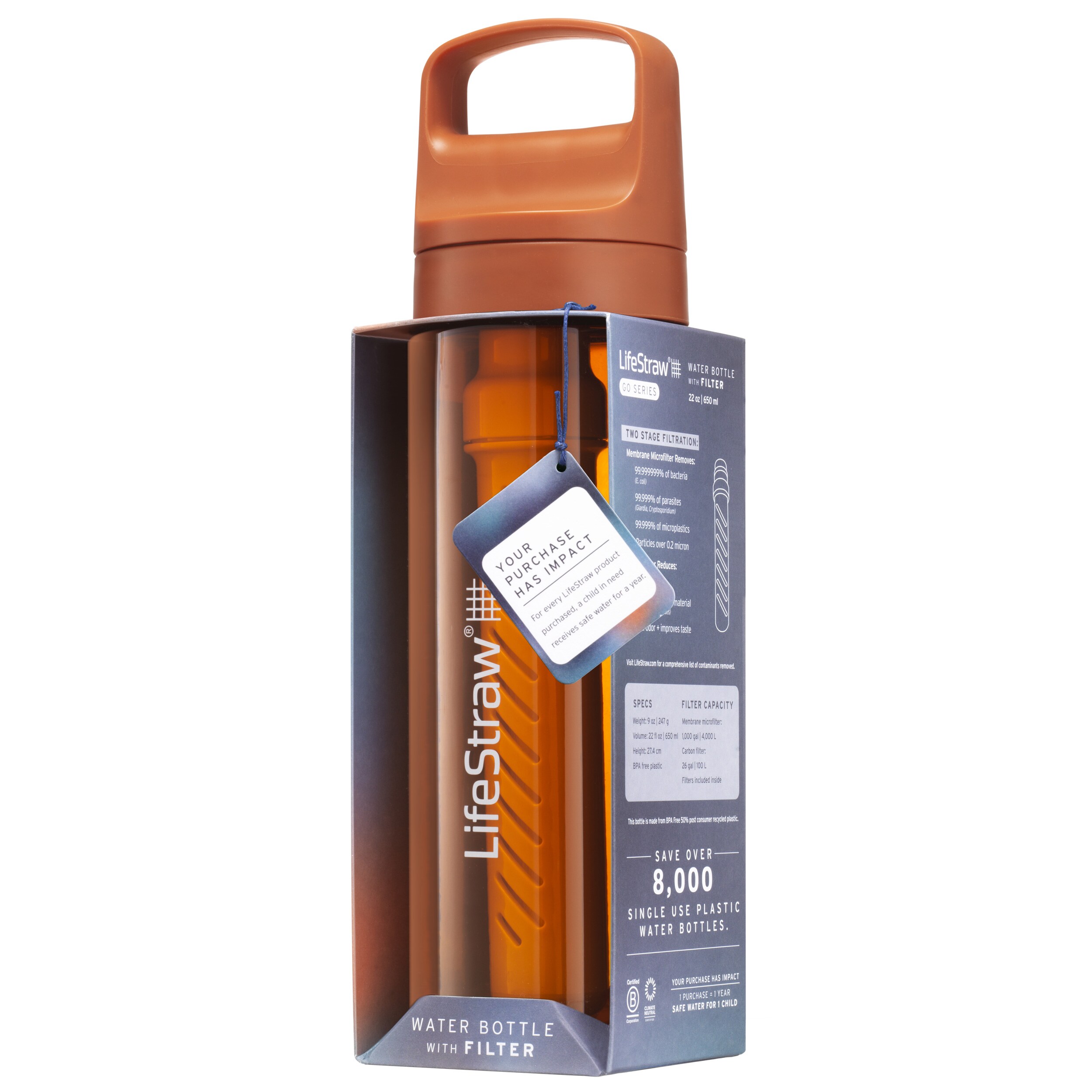 LifeStraw Go 2.0 Tritan 650 ml Water Filter Bottle - Kyoto Orange