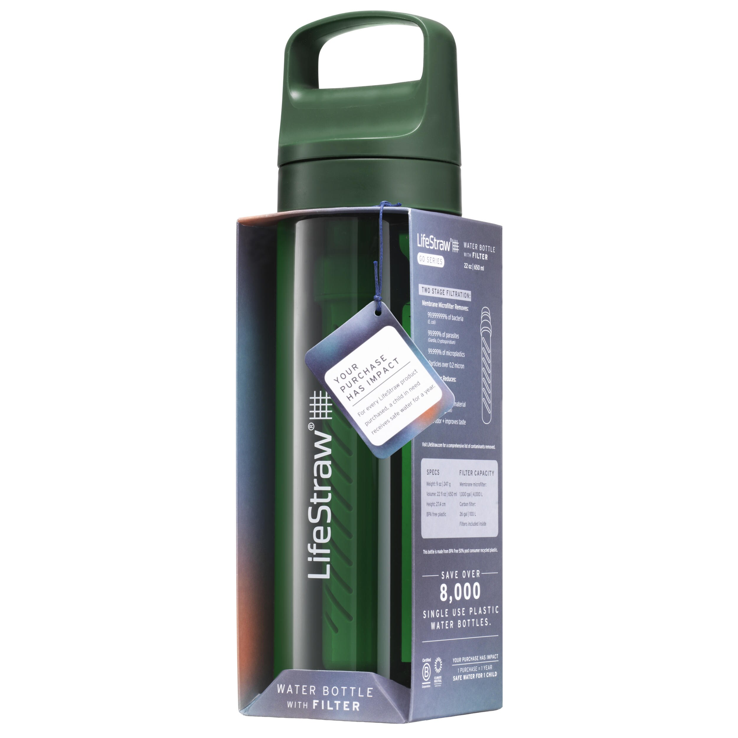 LifeStraw Go 2.0 Tritan 650 ml Water Filter Bottle - Terrace Green