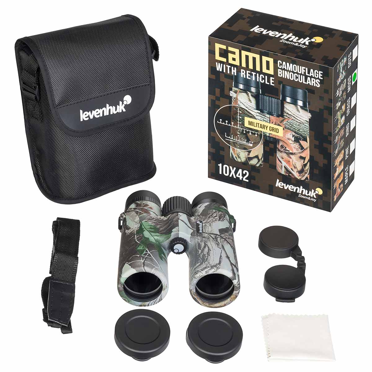 Levenhuk Camo 10x42 Binoculars with Reticle - Moss