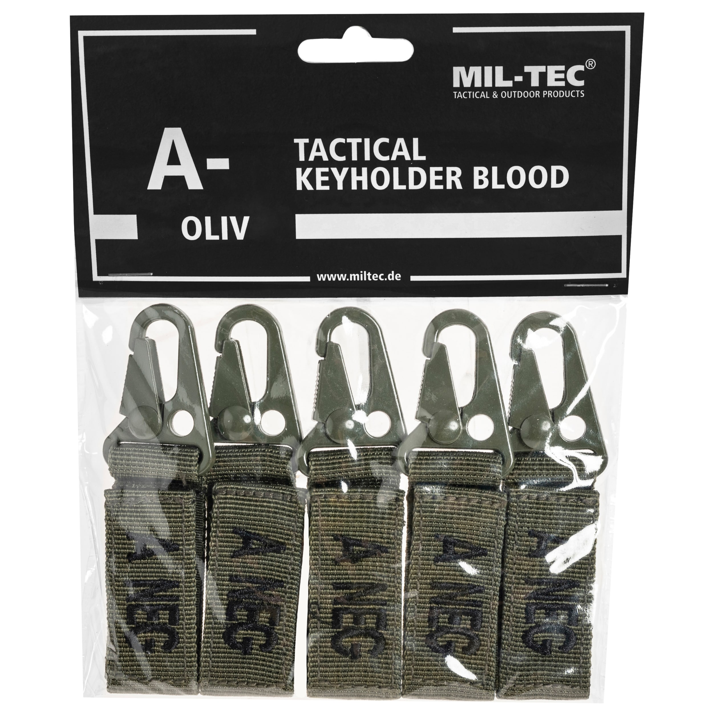Mil-Tec Keychain Blood Type A NEG - Olive - 5 pcs.