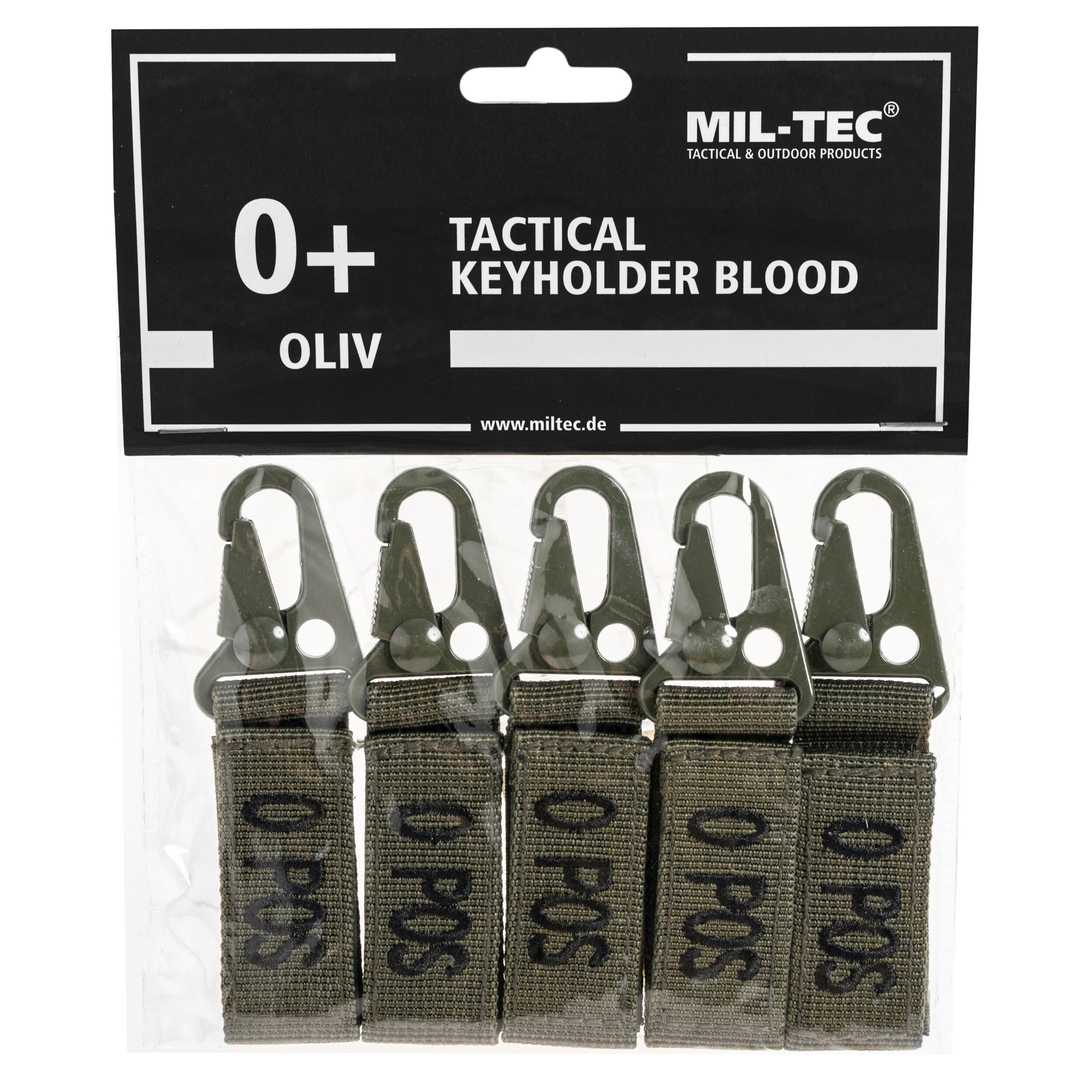 Mil-Tec Keychain Blood Type 0 POS Olive - 5 pcs.