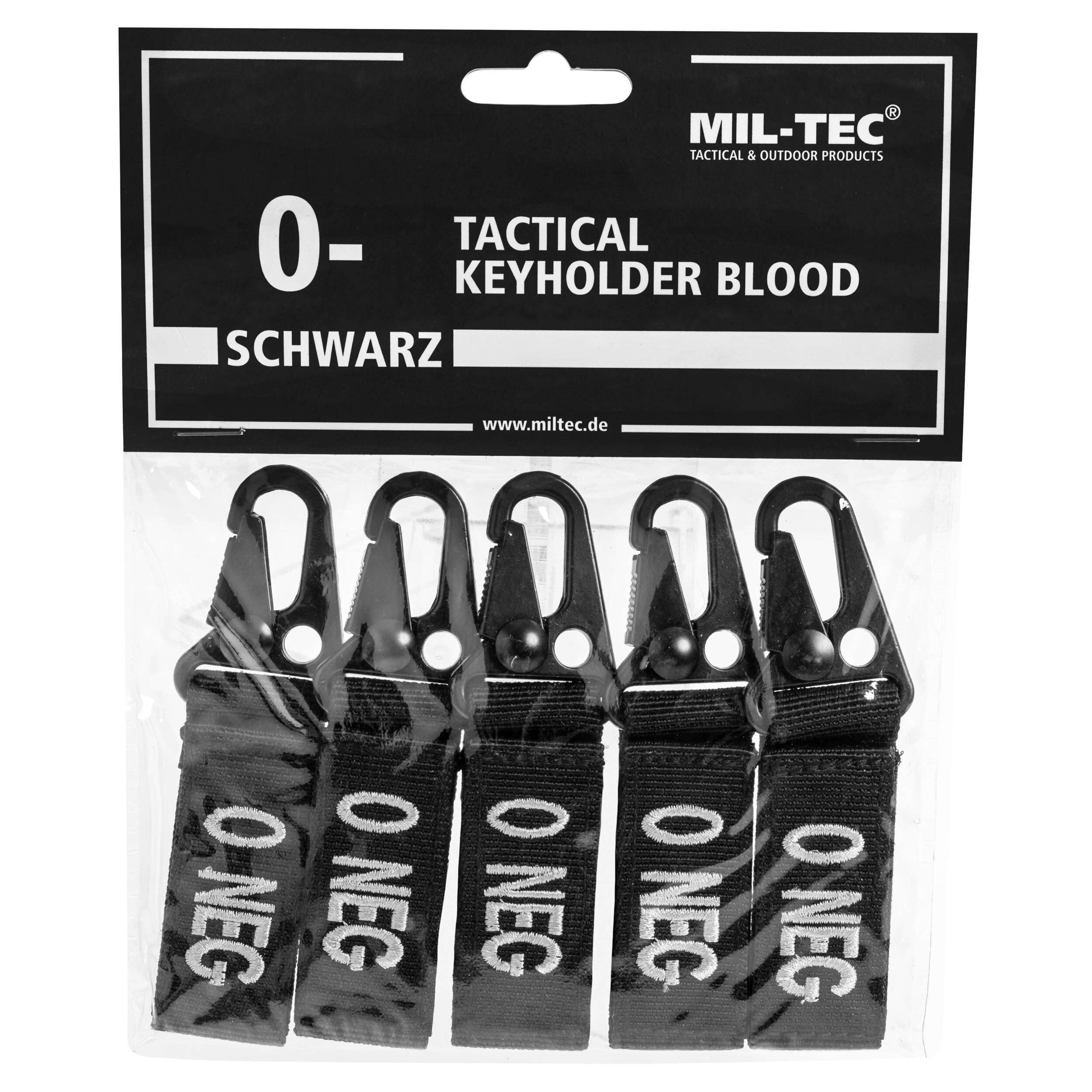 Mil-Tec Keychain Blood Group 0 NEG Black - 5 pcs