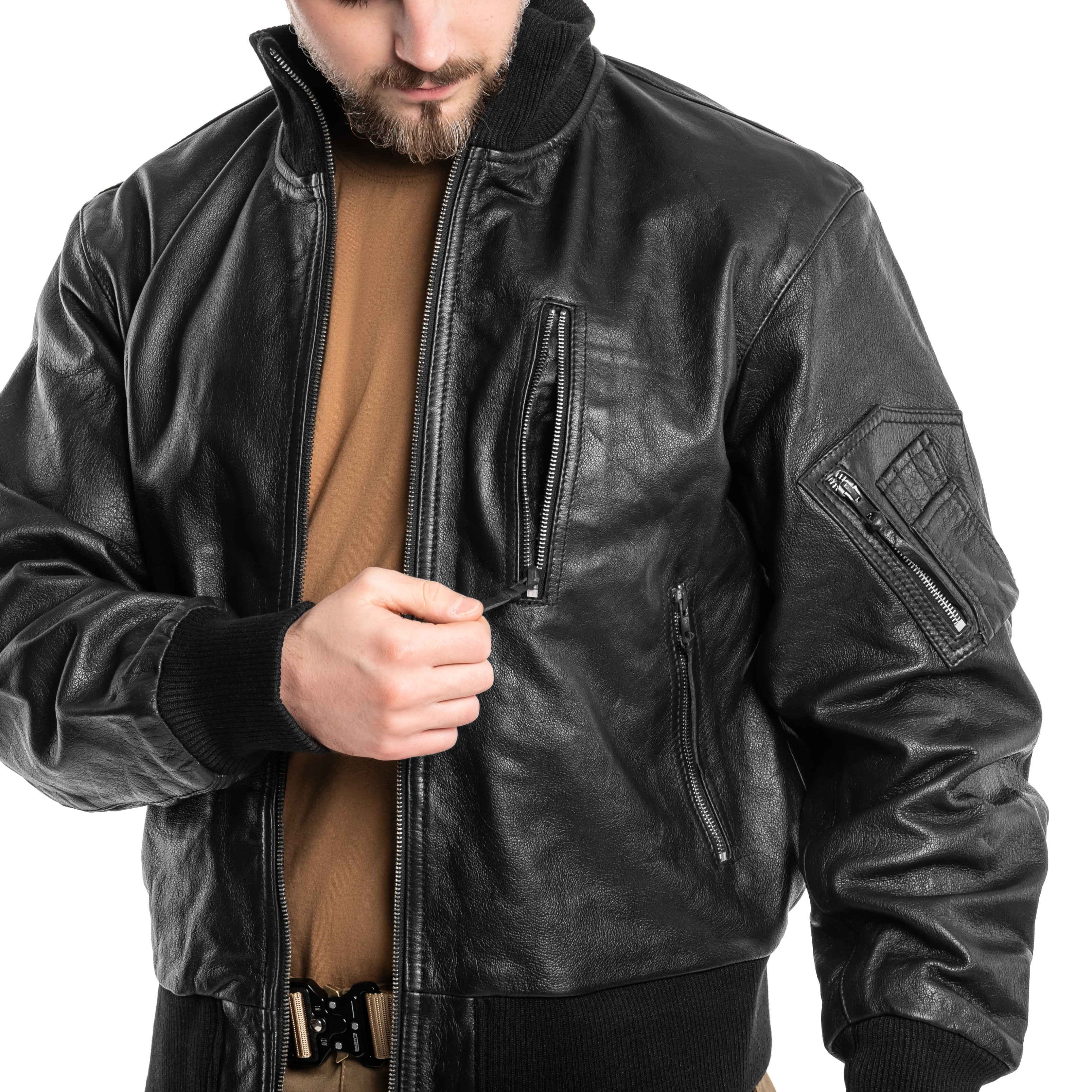 Mil-Tec BW German Leather Flight Jacket - Black - Buy Online