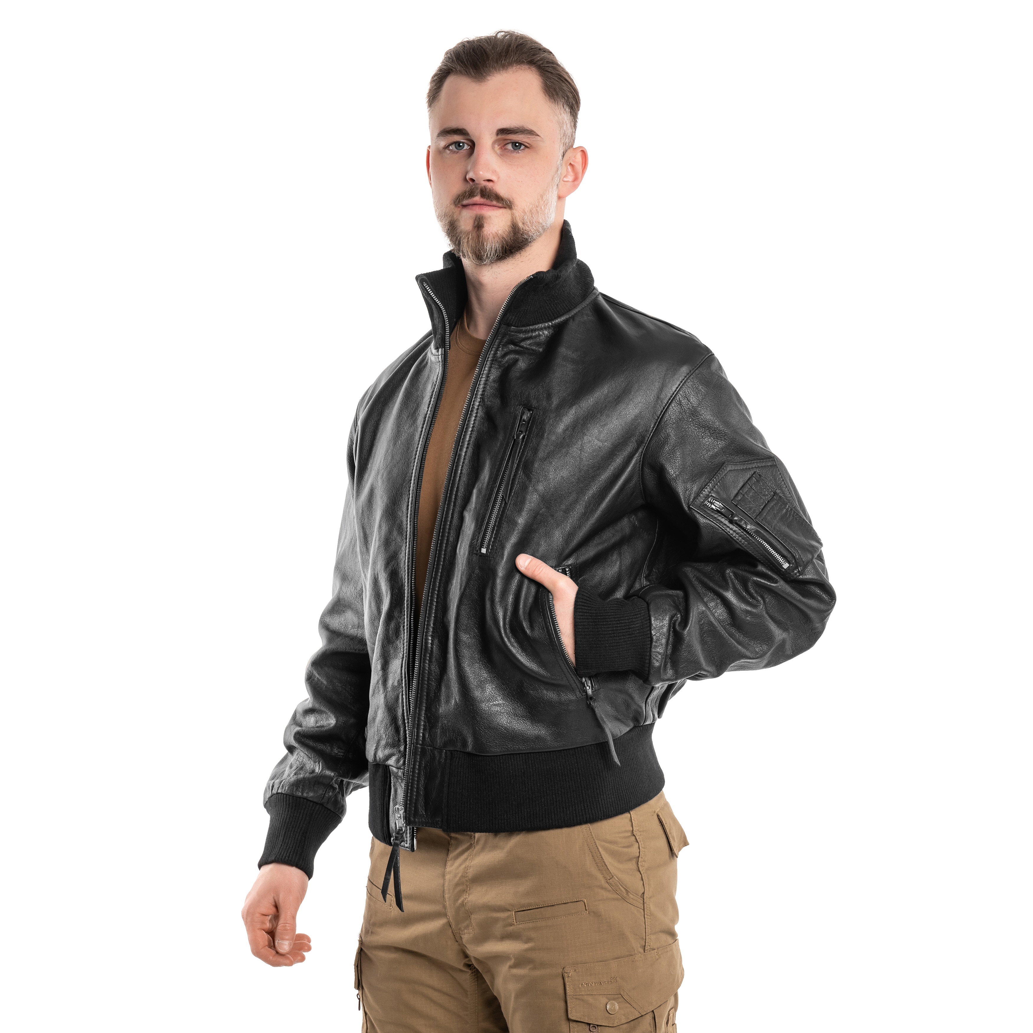 Mil-Tec BW German Leather Flight Jacket - Black