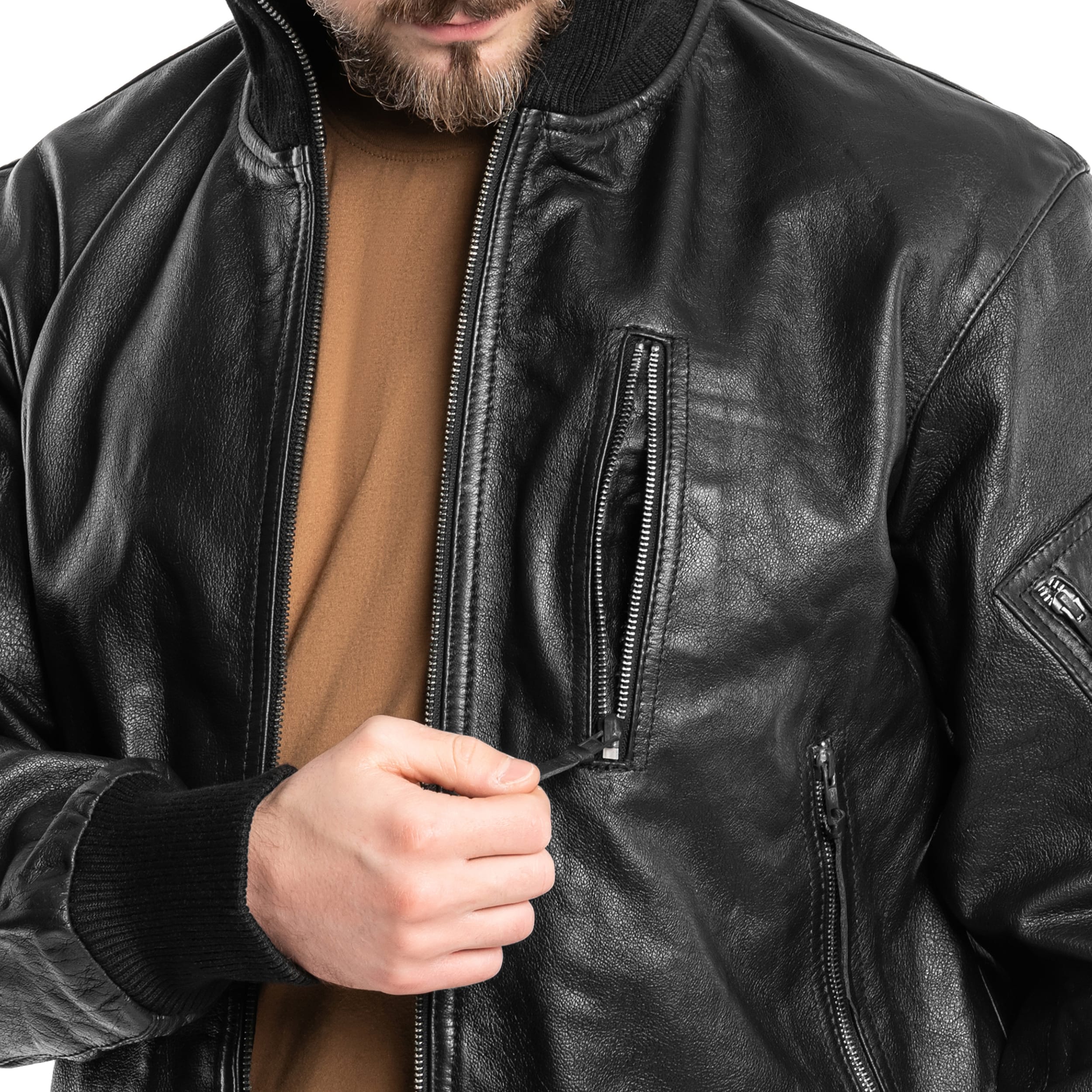 Mil-Tec BW German Leather Flight Jacket - Black