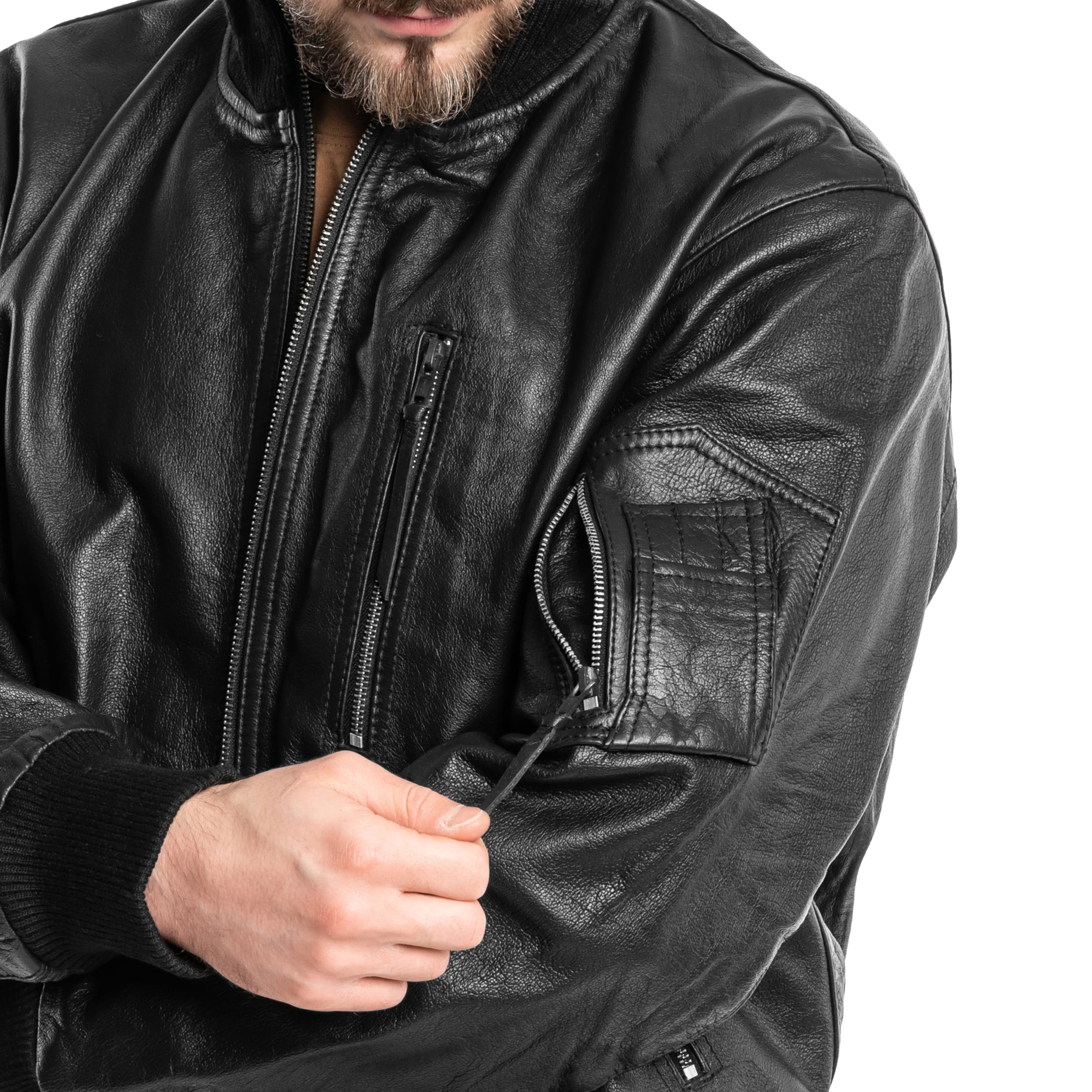 Mil-Tec BW German Leather Flight Jacket - Black