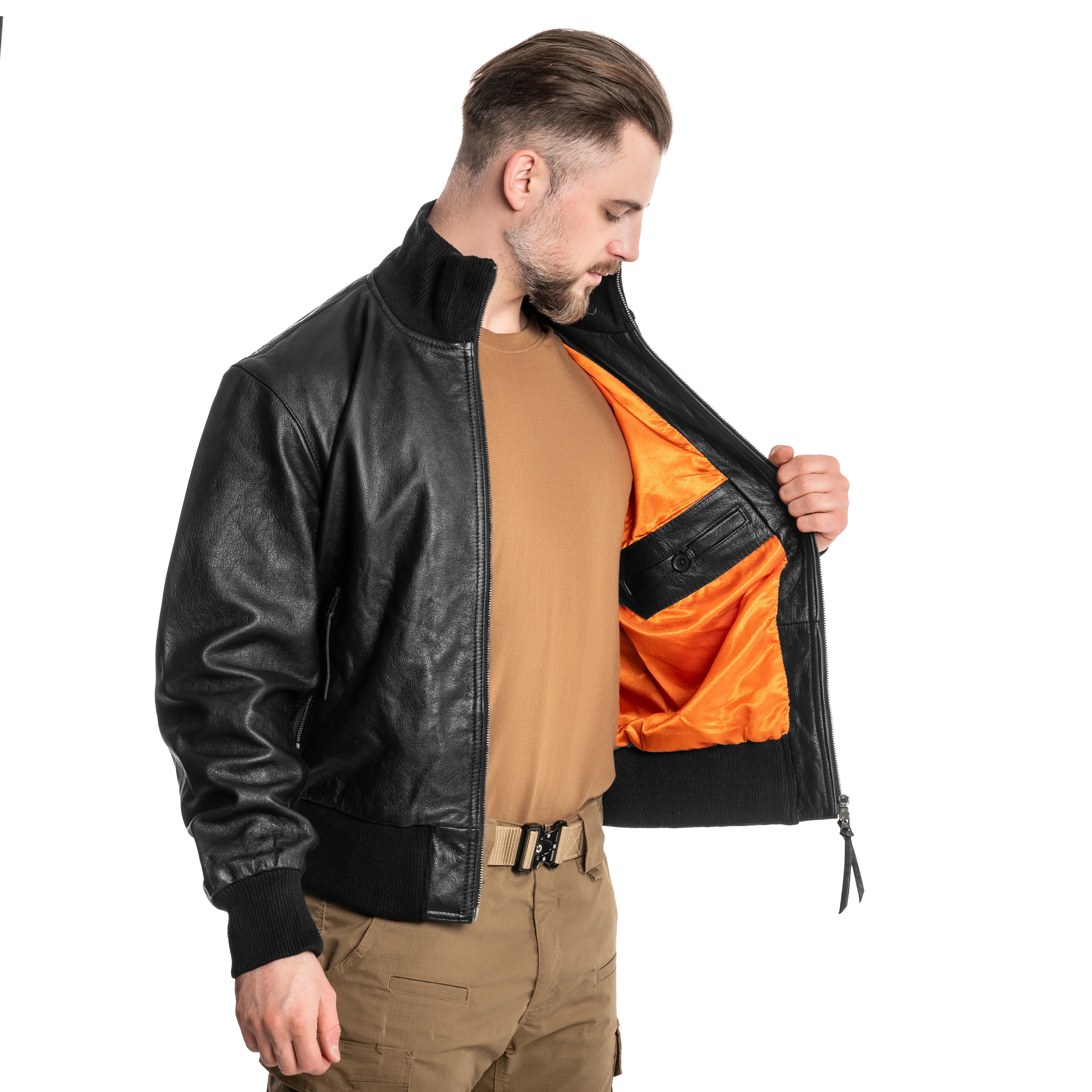 Mil-Tec BW German Leather Flight Jacket - Black