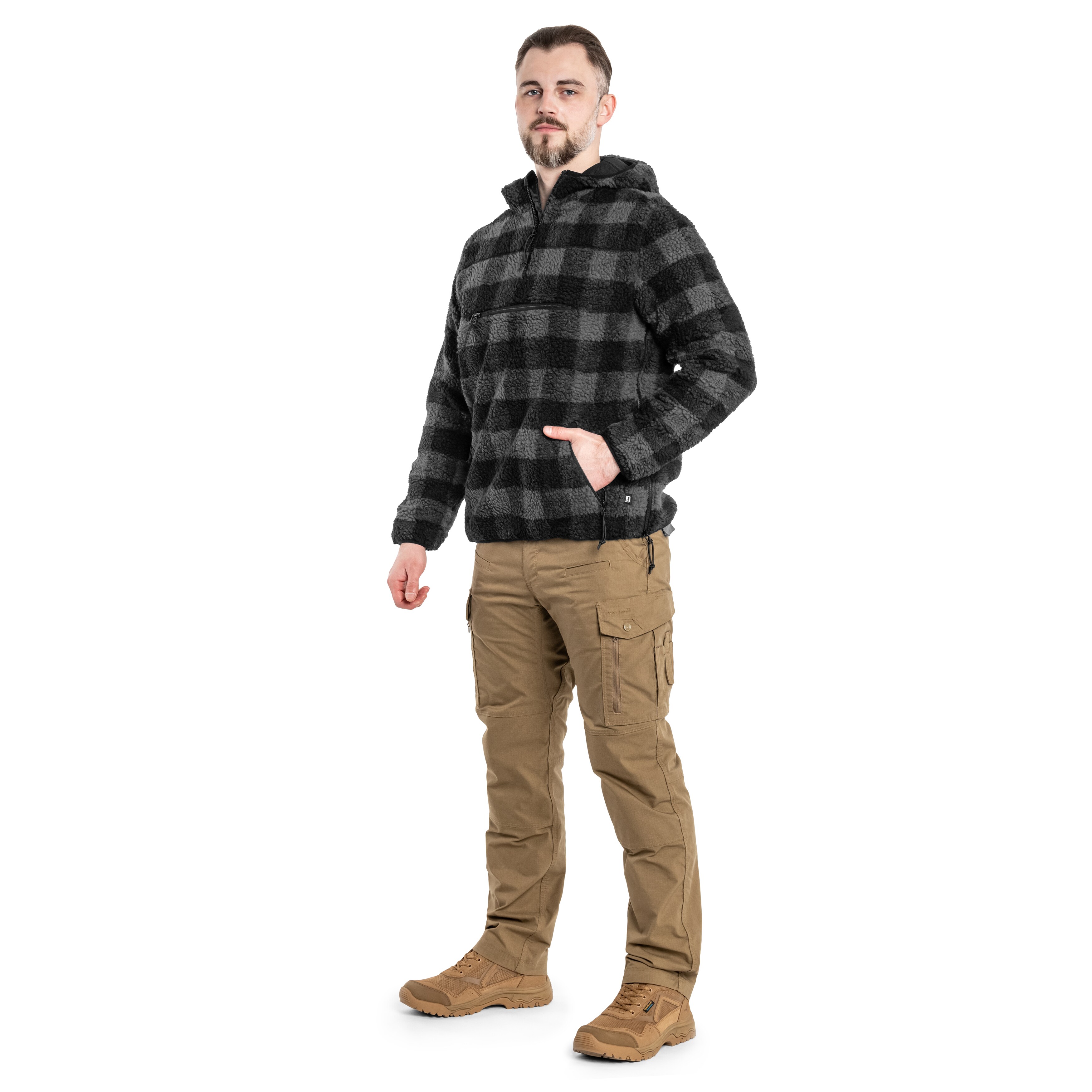 Brandit Teddyfleece Worker Pullover - Black/Grey