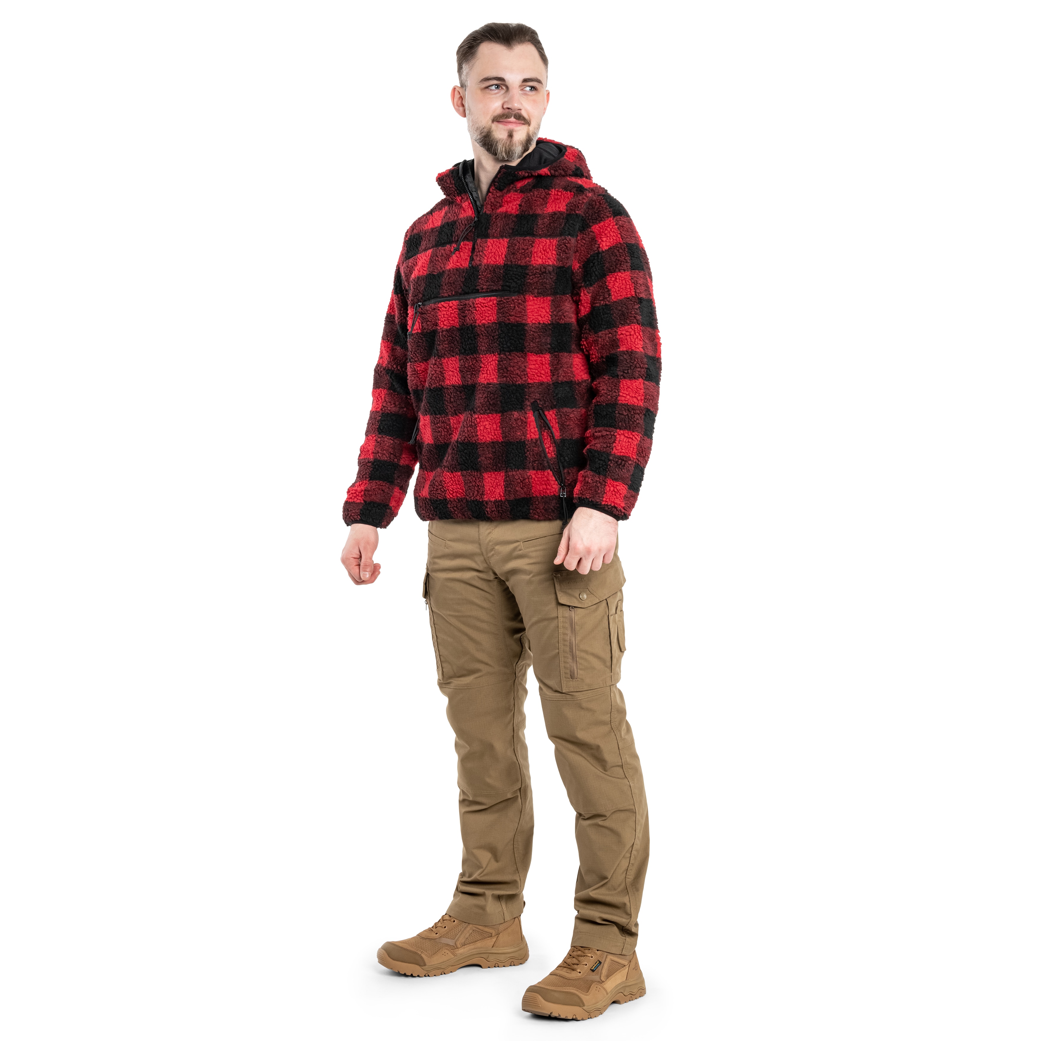Brandit Teddyfleece Worker Pullover - Red/Black