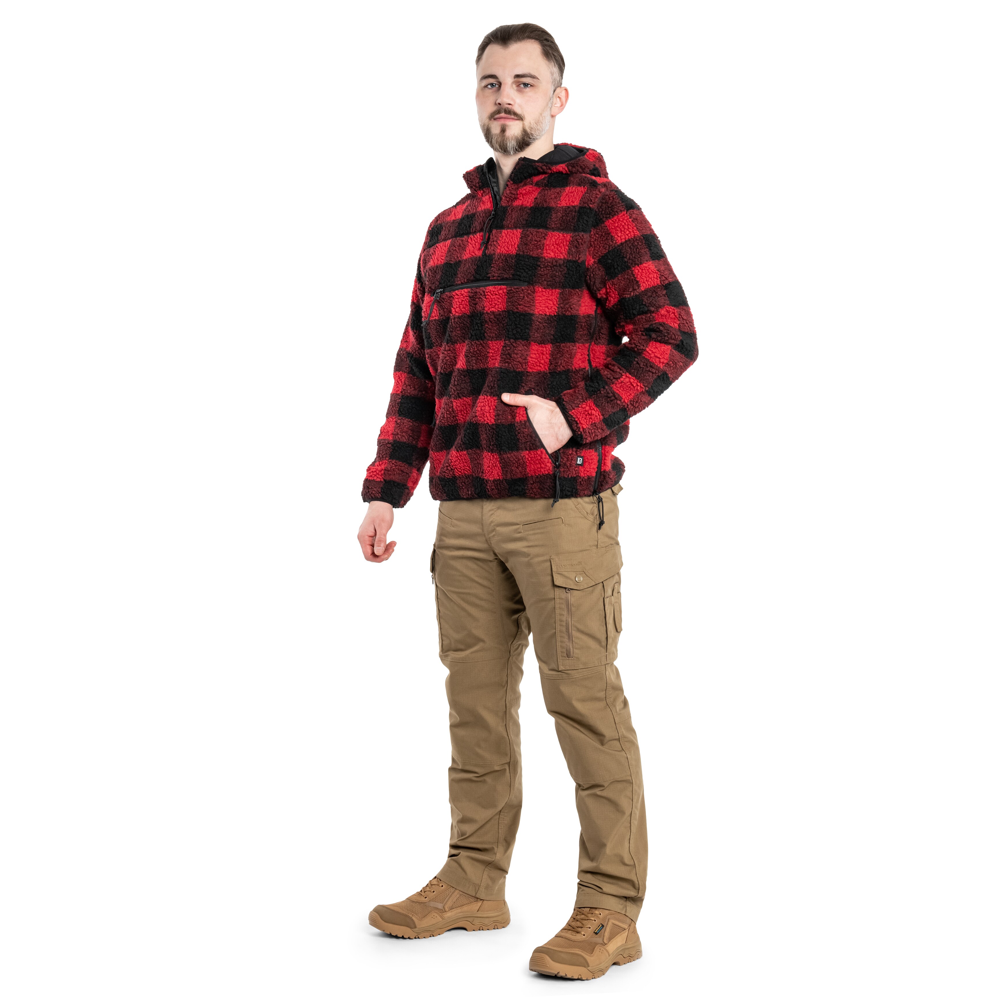 Brandit Teddyfleece Worker Pullover - Red/Black