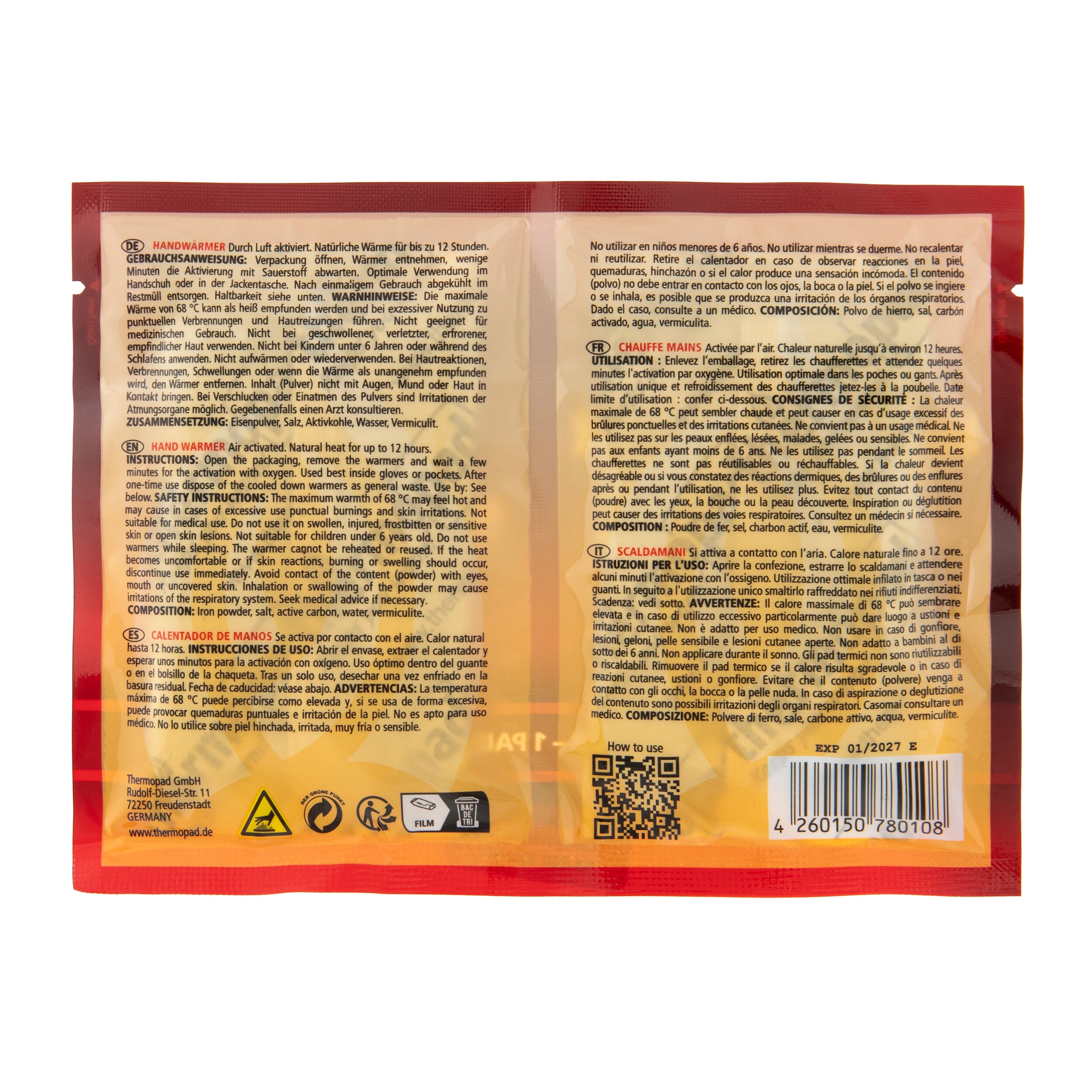 Thermopad Chemical Hand Warmer - 1 pair