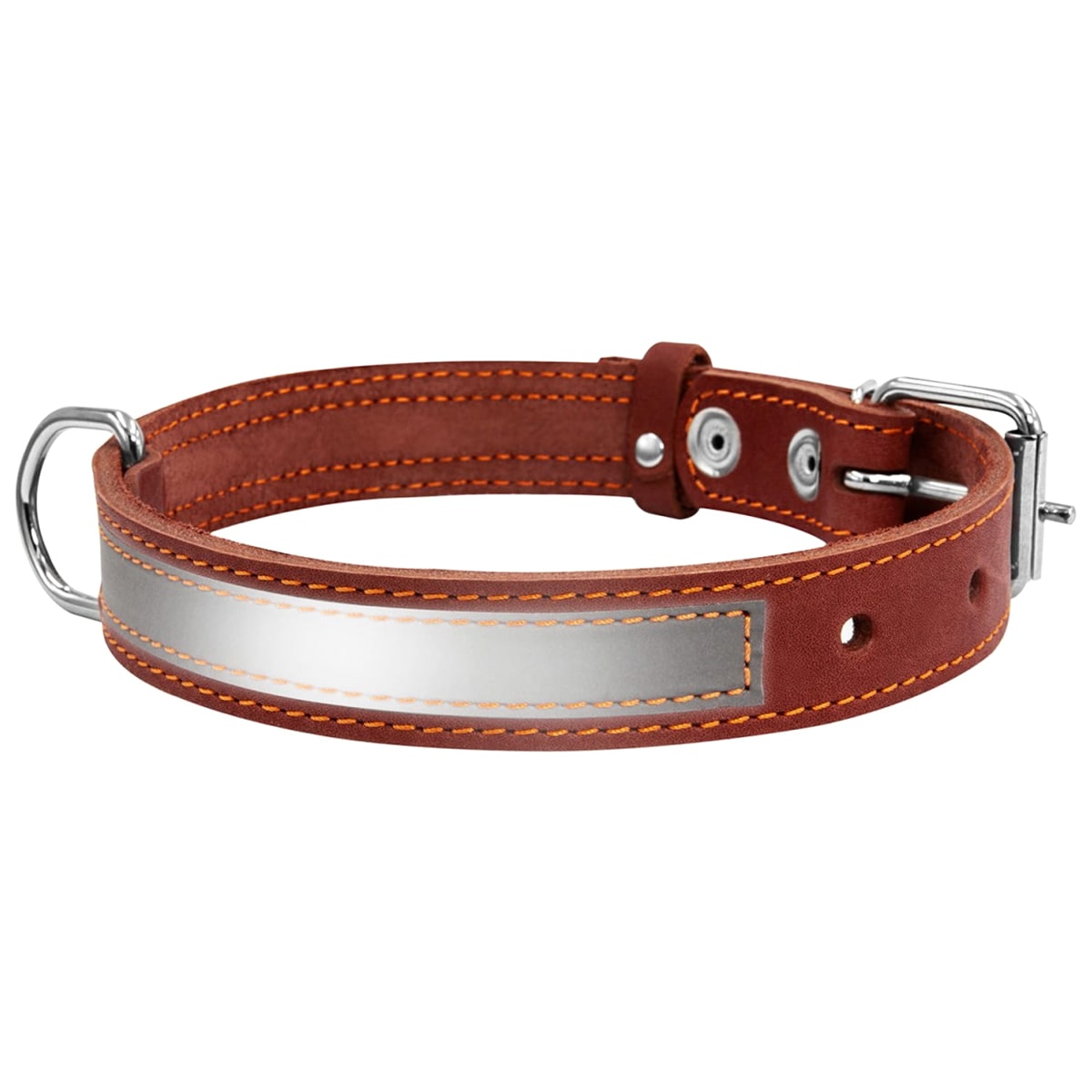 WauDog Leather Dog Collar with reflector 25 mm - Brown