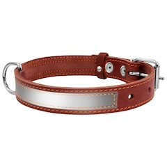 WauDog Leather Dog Collar with reflector 25 mm - Brown