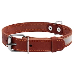 WauDog Leather Dog Collar with reflector 35 mm - Brown