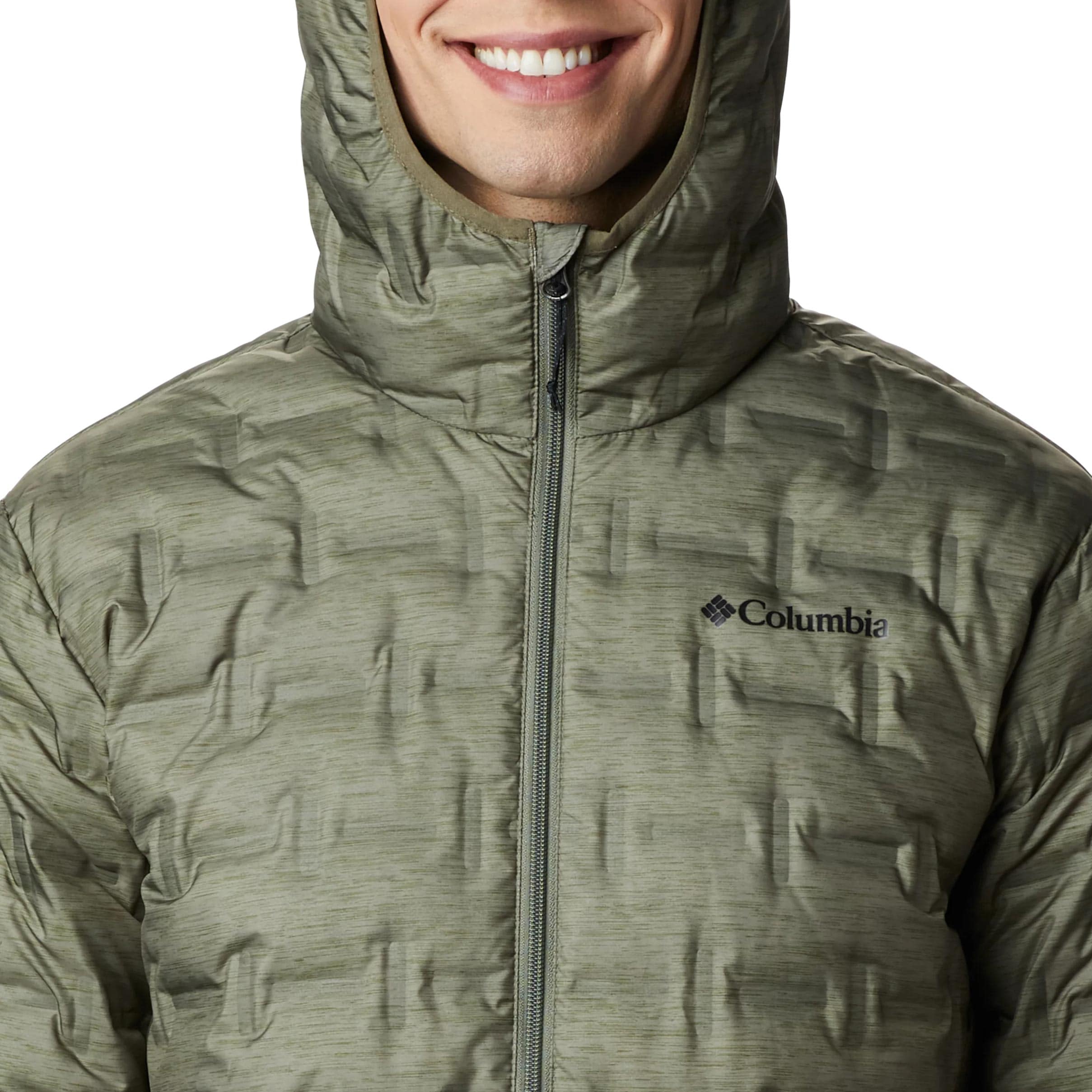 Columbia Delta Ridge Down Hooded Jacket - Stone Green Heather Print