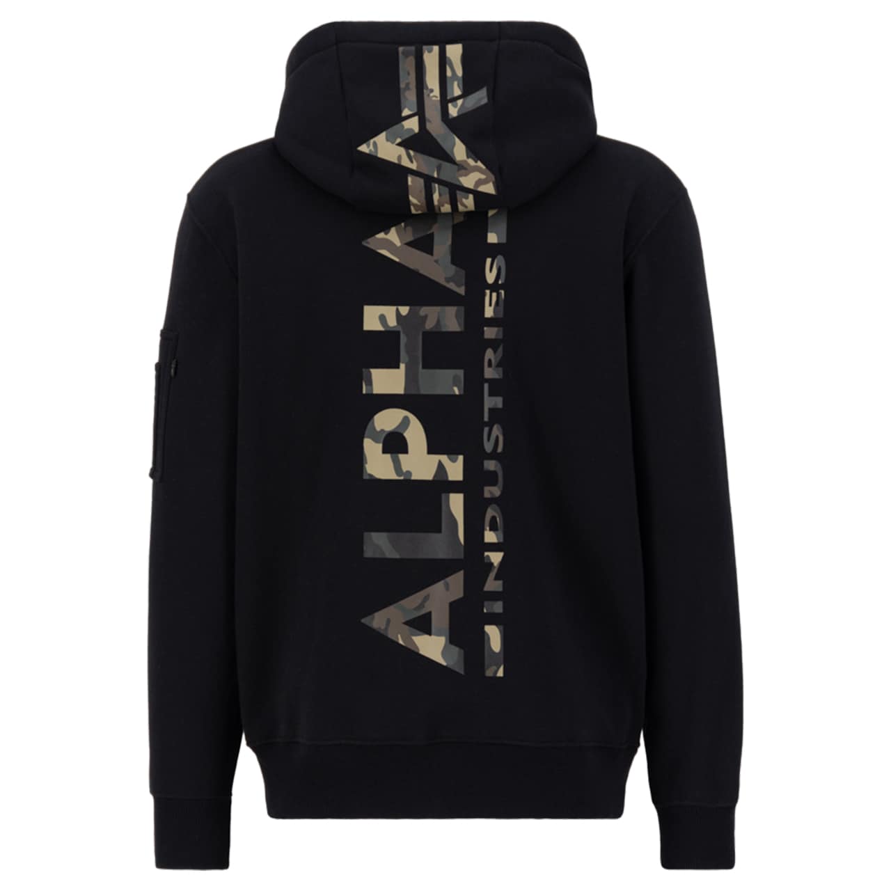 Alpha Industries Backprint Camo Print Hoodie Sweatshirt - Black/Woodland