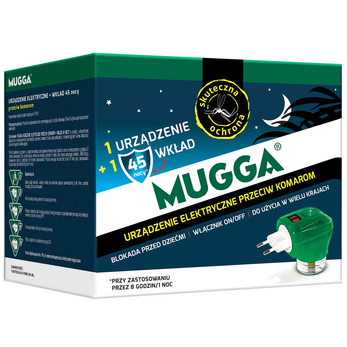 Mugga electro-fumigator with Praletrin 1.2% refill for 45 nights - 35 ml + 2 additional refills