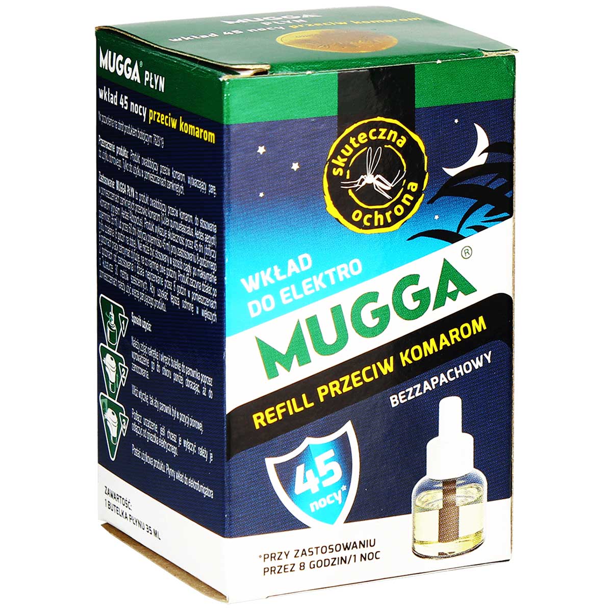 Mugga electro-fumigator with Praletrin 1.2% refill for 45 nights - 35 ml + 2 additional refills