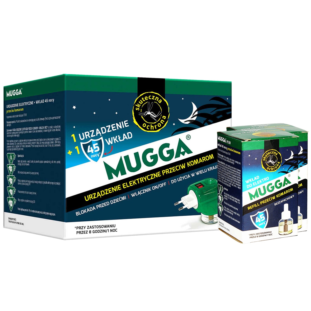 Mugga electro-fumigator with Praletrin 1.2% refill for 45 nights - 35 ml + 2 additional refills