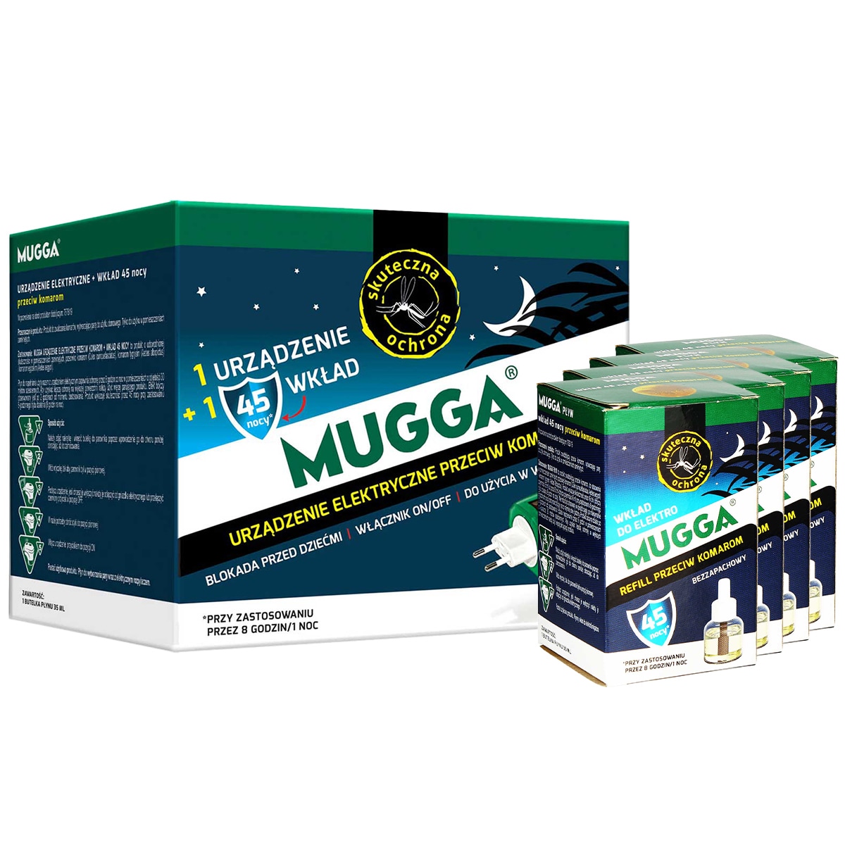 Mugga electro-fumigator with Praletrin 1.2% refill for 45 nights - 35 ml + 3 additional refills