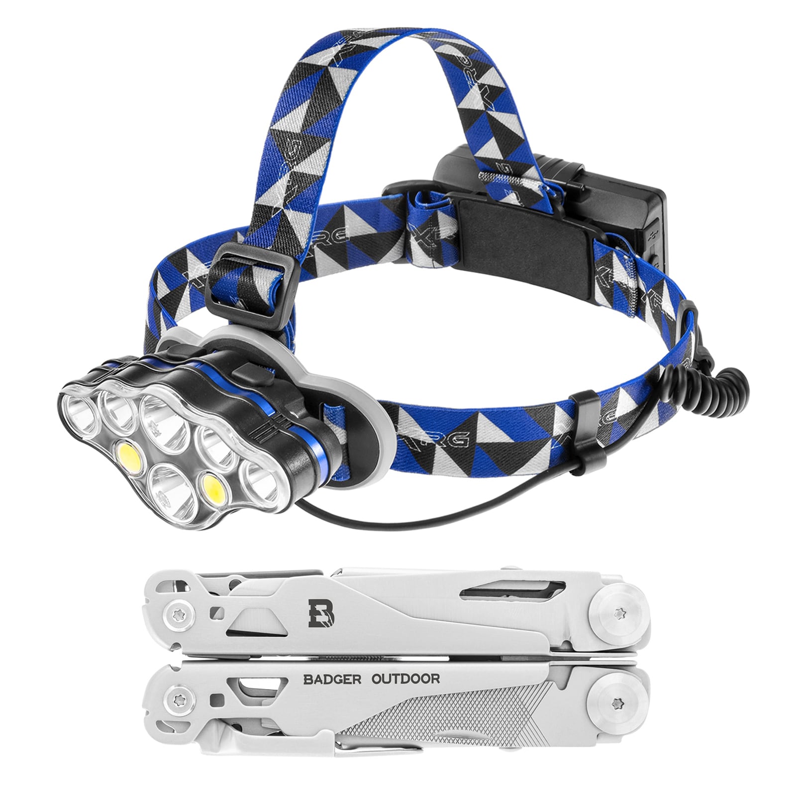 Badger Outdoor Solid Black Multitool + XRG Multi H-X8 Headlamp - set