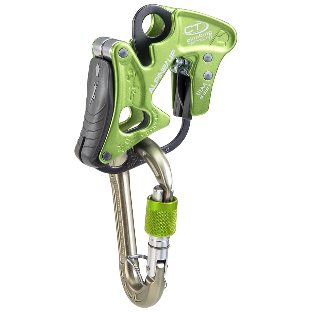 Climbing Technology Alpine Up Belay Device with carabiner - Green