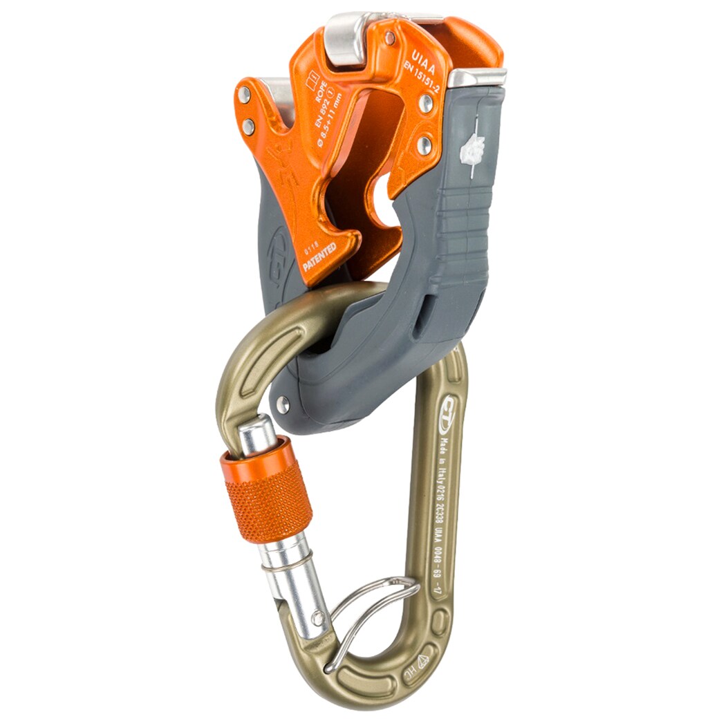 Climbing Technology Click Up+ belay device with carabiner - Orange