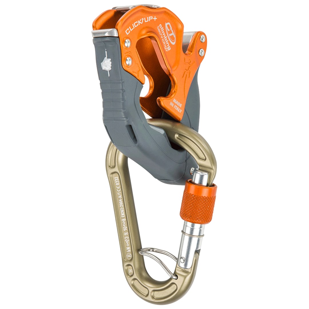 Climbing Technology Click Up+ belay device with carabiner - Orange