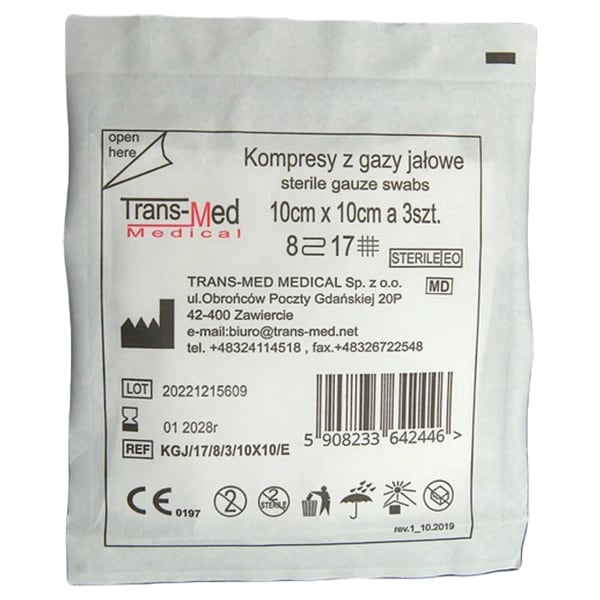 Trans-Med sterile gauze compress for wounds 10x10 cm - 3 pcs.