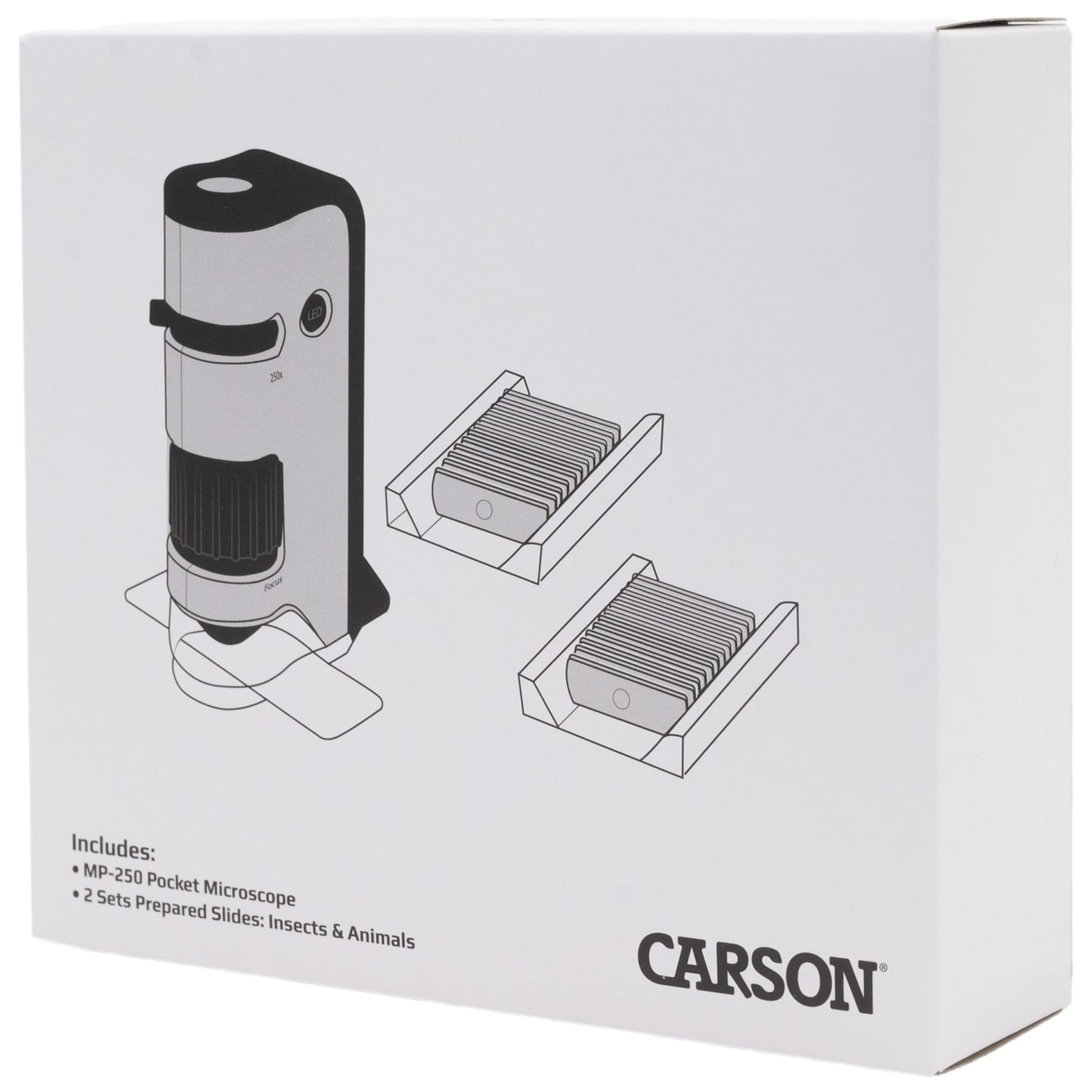 Carson Microflip LED microscope 100-250x + 24 slides