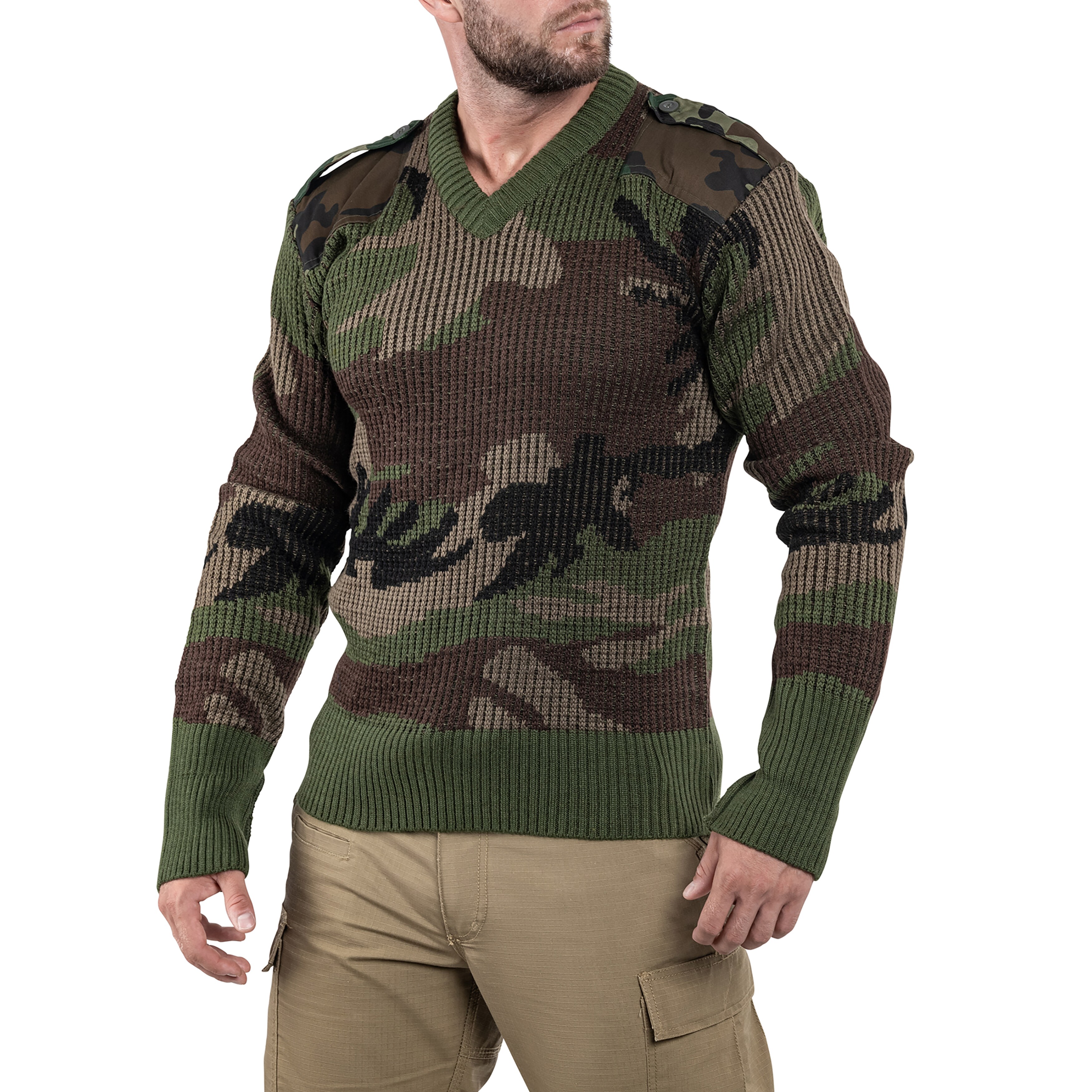 French Army CCE Camo V-Neck Sweater - like new - Military Surplus