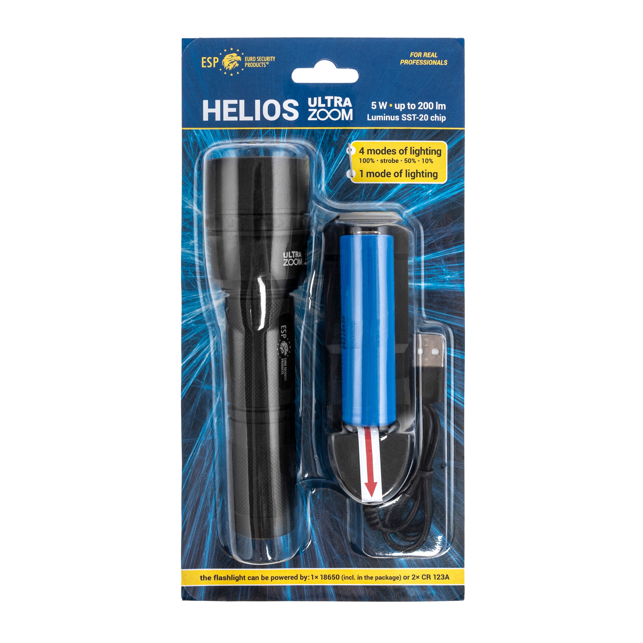 ESP Helios Ultrazoom-4R Tactical Flashlight - 200 lumens