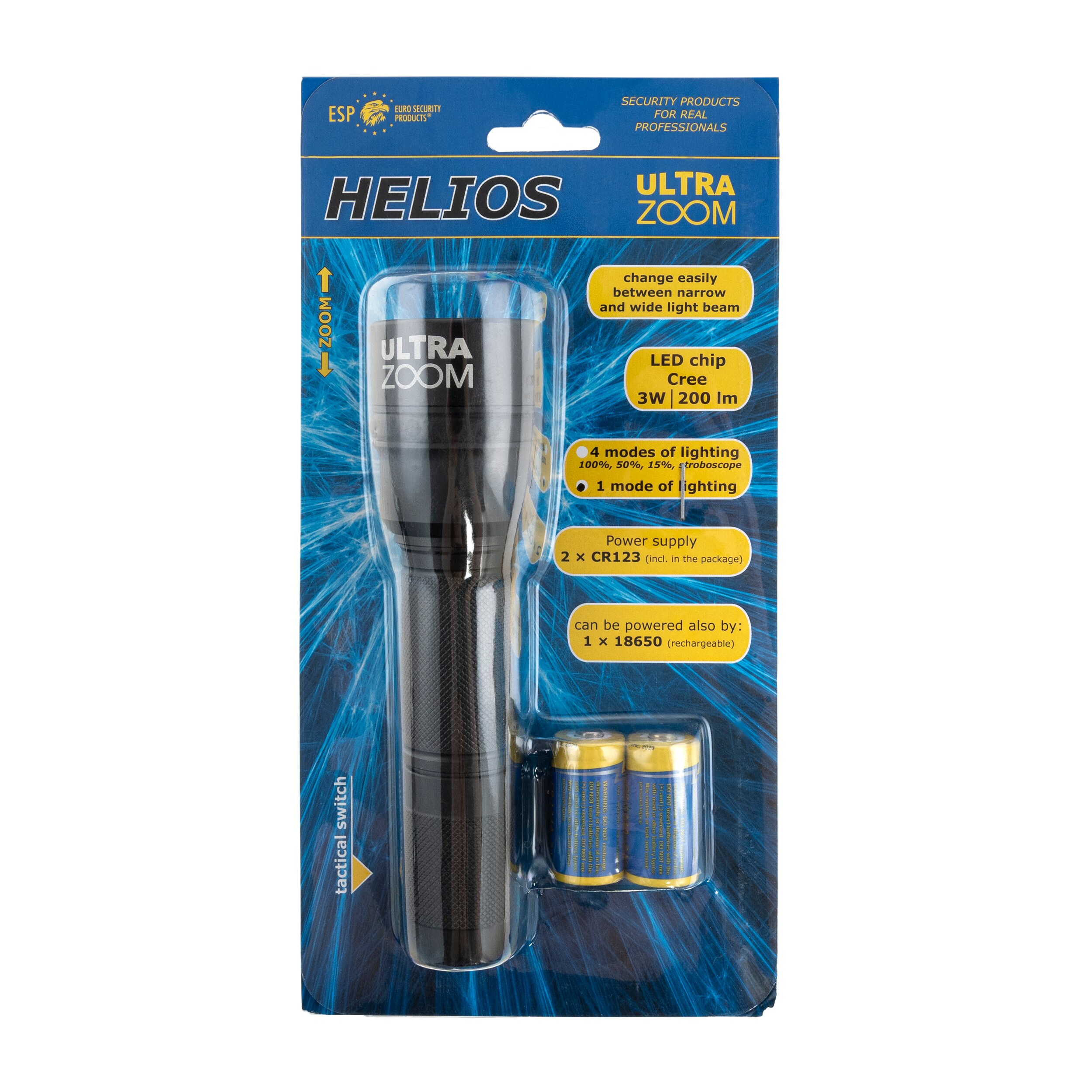 ESP Helios Ultrazoom-N Tactical Flashlight - 200 lumens