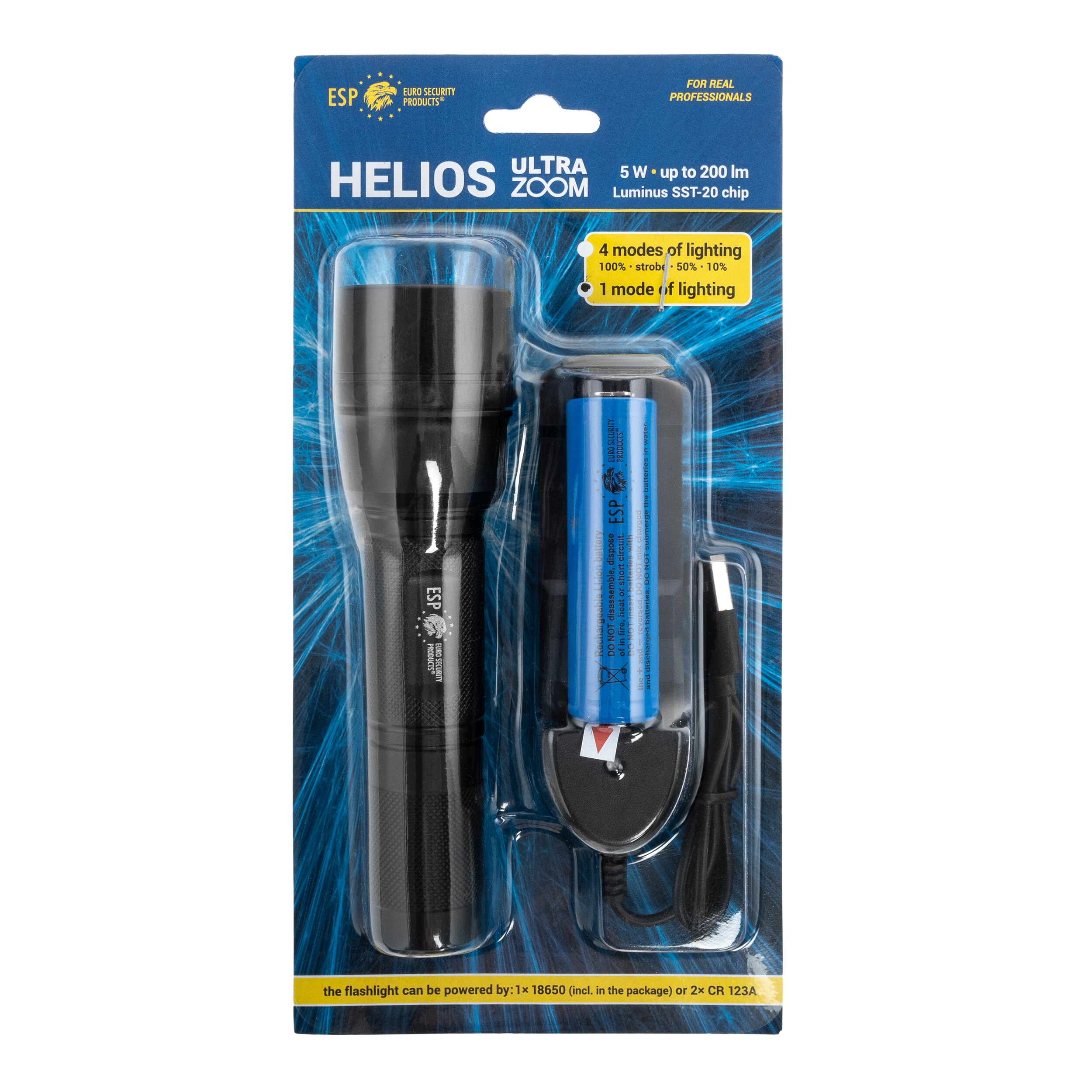 ESP Helios Ultrazoom-R Tactical Flashlight - 200 lumens