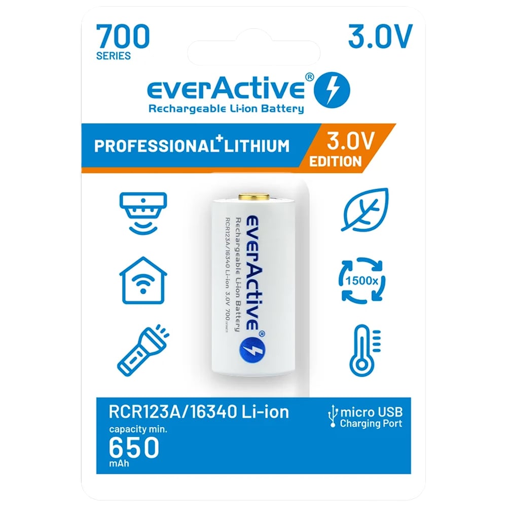 everActive 16340  3 V rechargeable battery with protection - 700 mAh