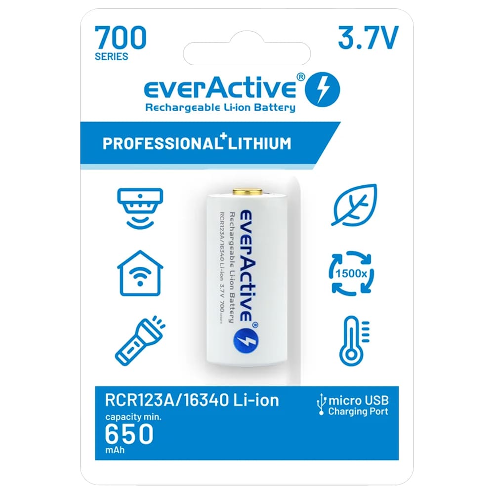 everActive 16340 3.7 V rechargeable battery with protection - 700 mAh