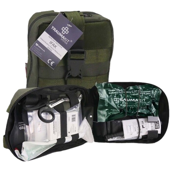 AedMax IFAK Individual Medical Package IPMED Tactical First Aid Kit - Green