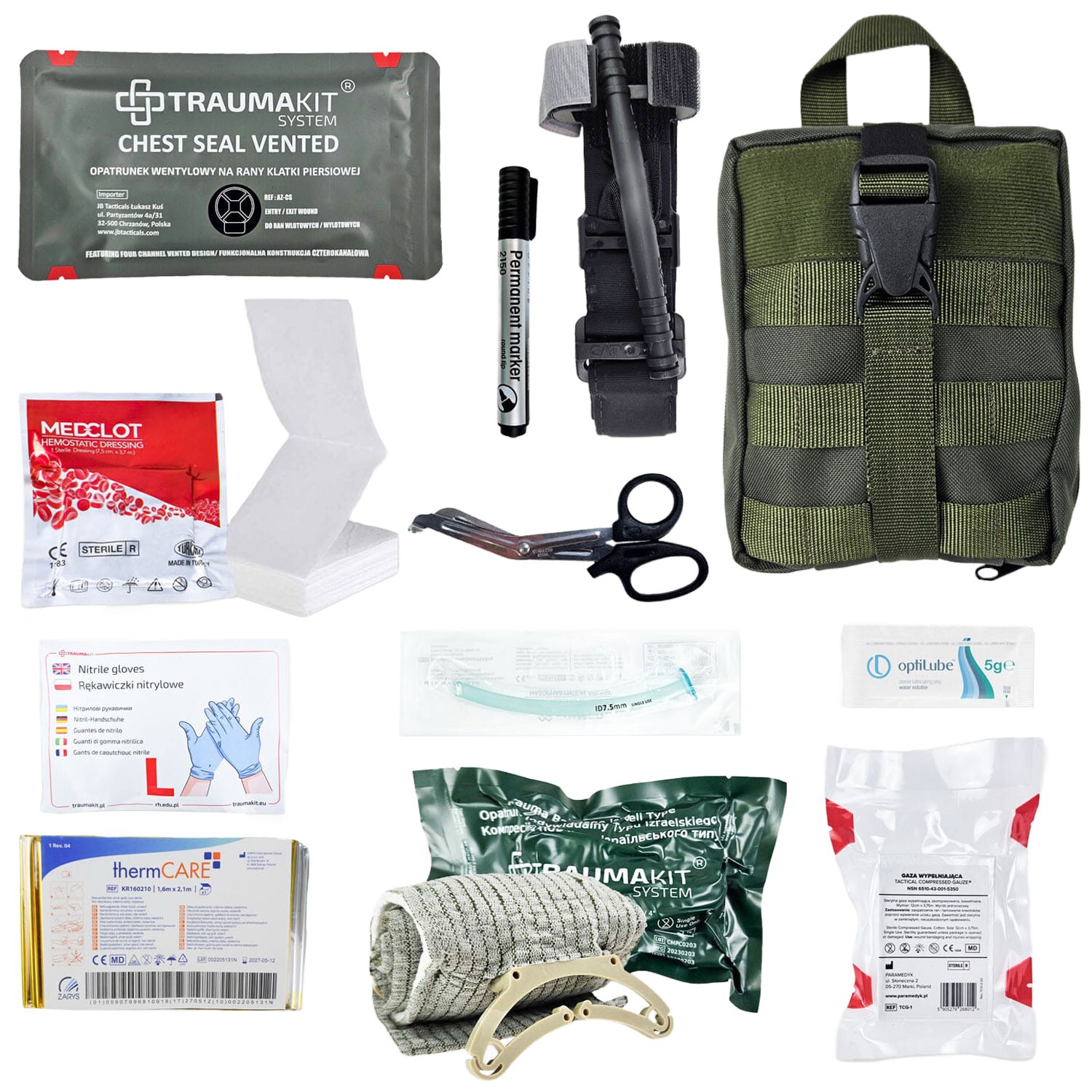 AedMax IFAK Individual Medical Package IPMED Tactical First Aid Kit - Green