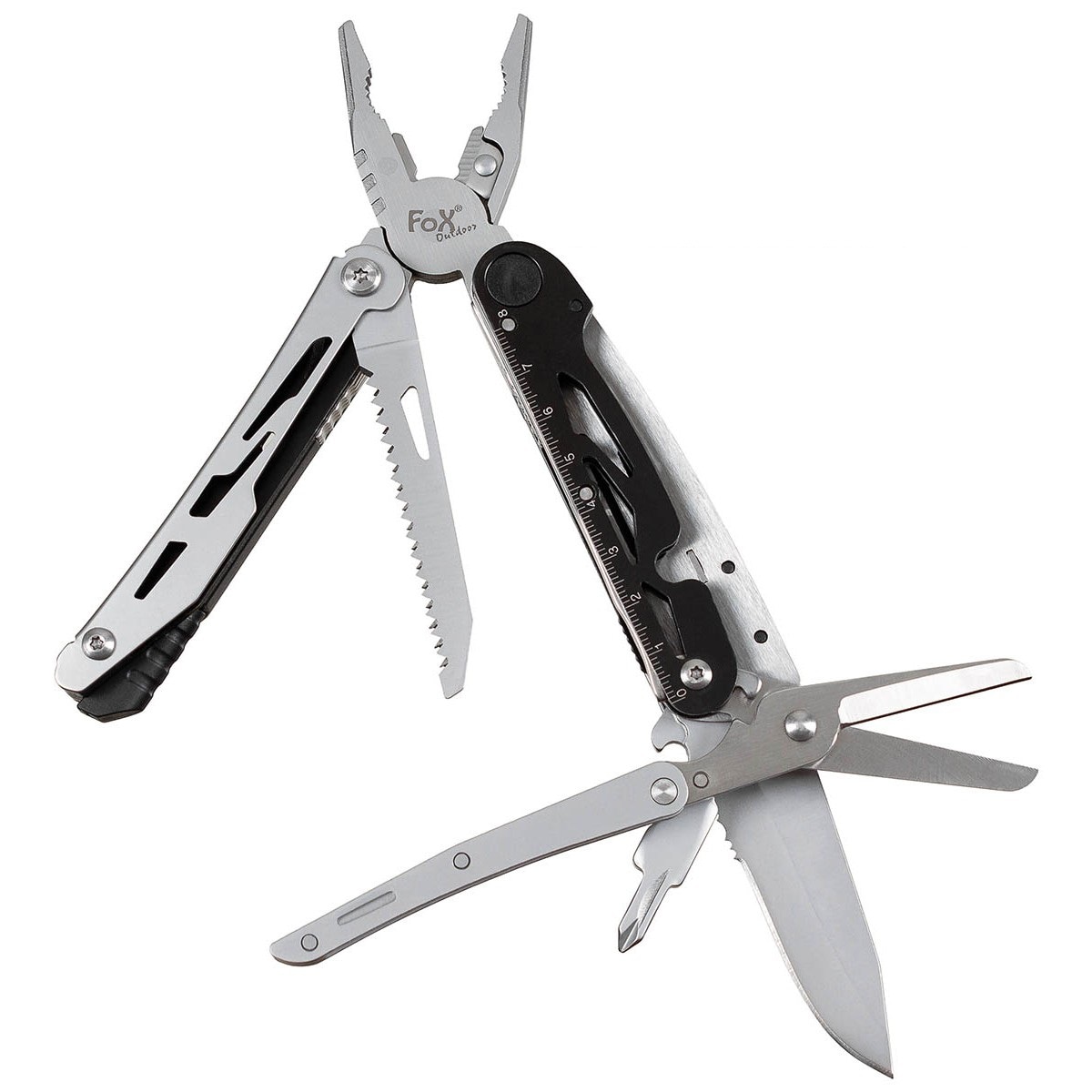 MFH Fox Outdoor Multitool with scissors - Black/Silver